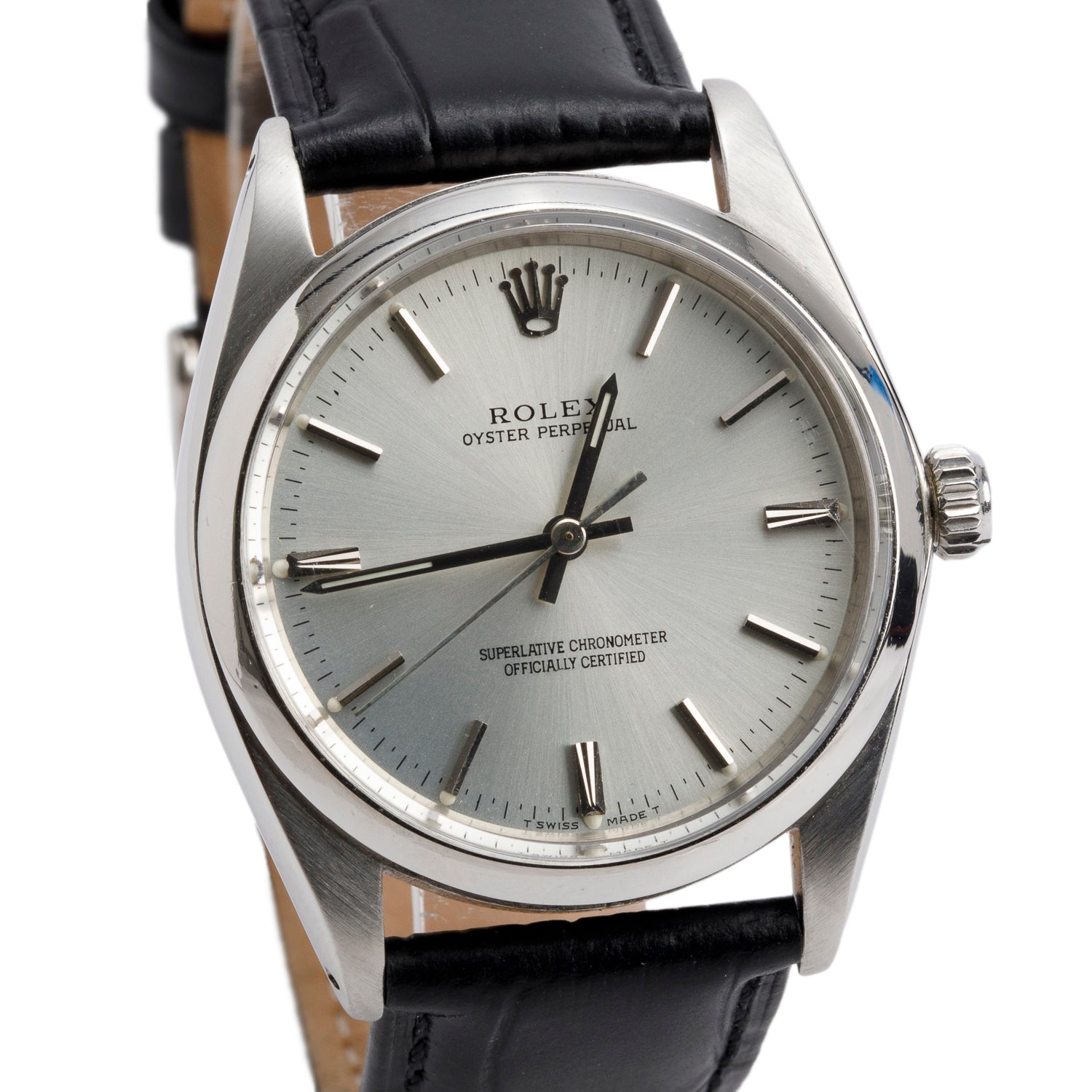 Rolex Vintage Stainless Steel Oyster Perpetual 34 MM Watch, Silver Dial 1008