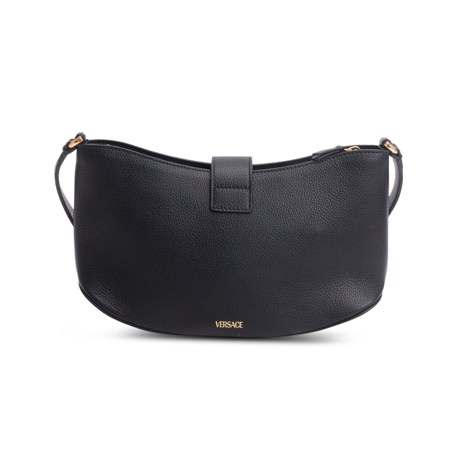 Versace Black Leather Virtus Hobo Shoulder Bag