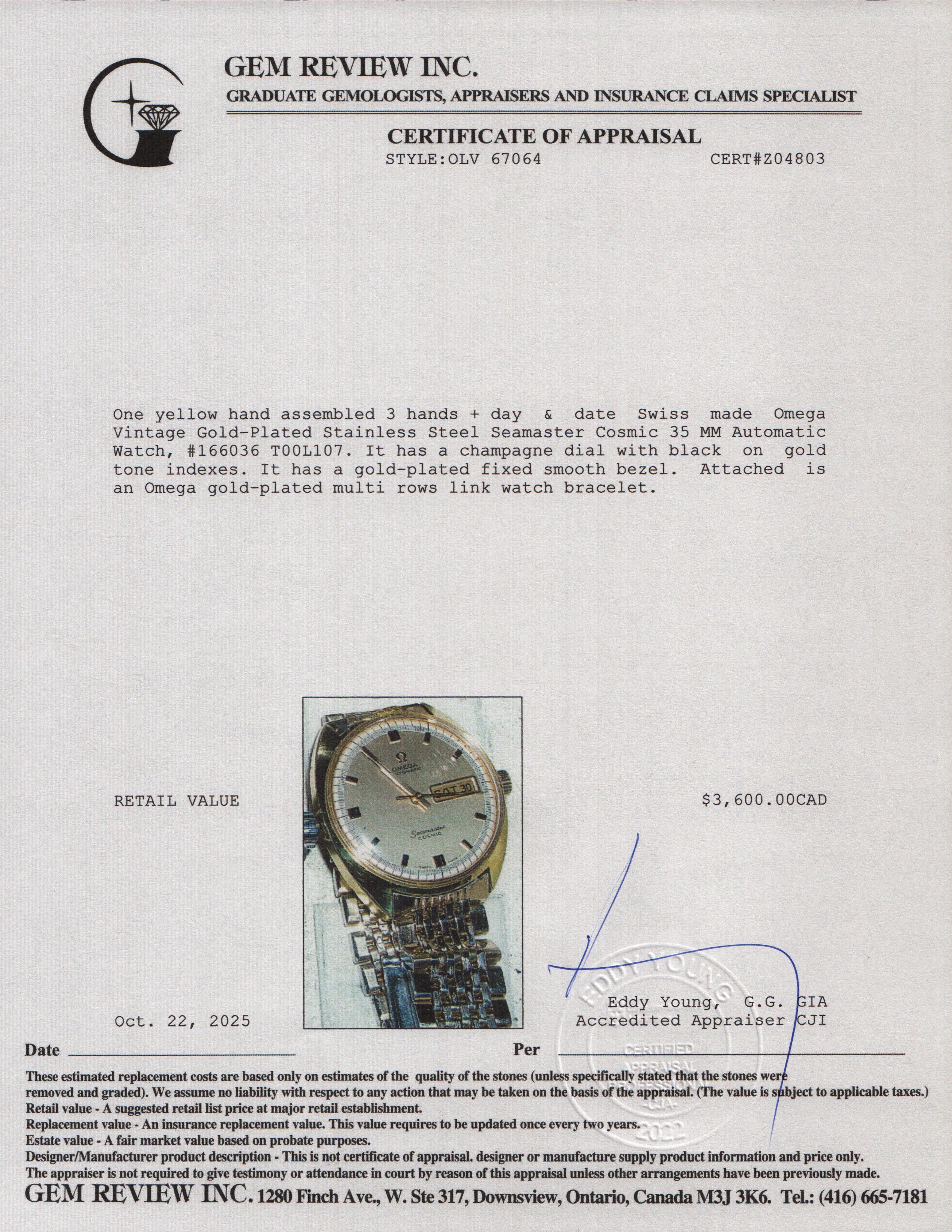 Omega Vintage Gold-Plated Stainless Steel Seamaster Cosmic 35 MM Automatic Watch