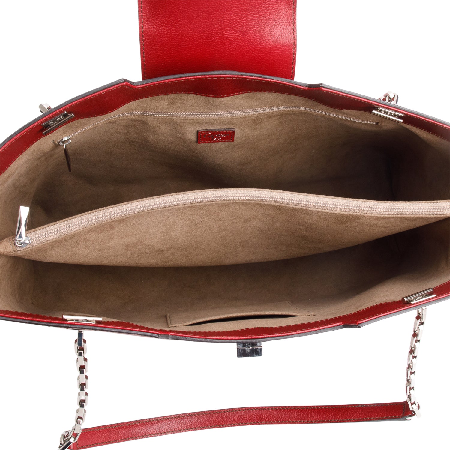 Cartier Red Leather Chain Tote w/ Authenticity Card