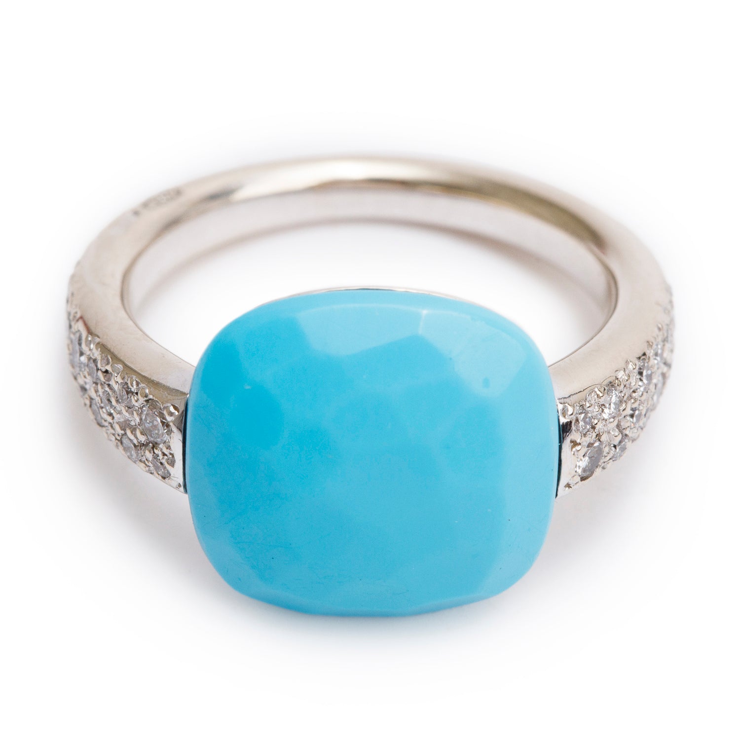 Pomellato 18k White Gold Turquoise & Diamond Capri Ring, Size 4