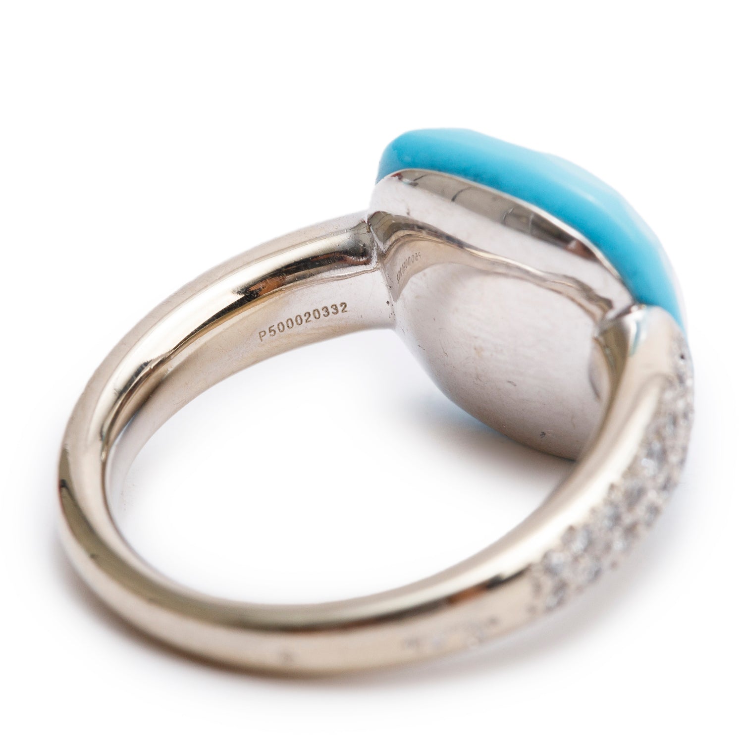 Pomellato 18k White Gold Turquoise & Diamond Capri Ring, Size 4