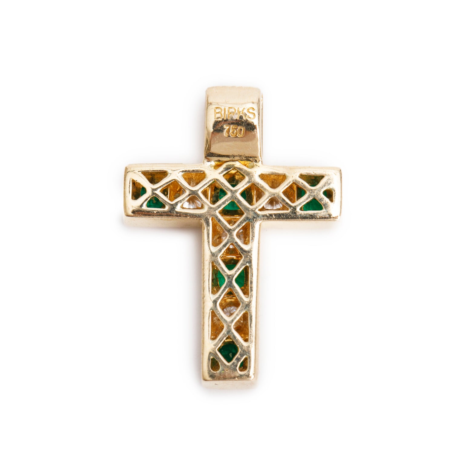 Birks 18k Yellow Gold Emerald & Diamond Cross Pendant