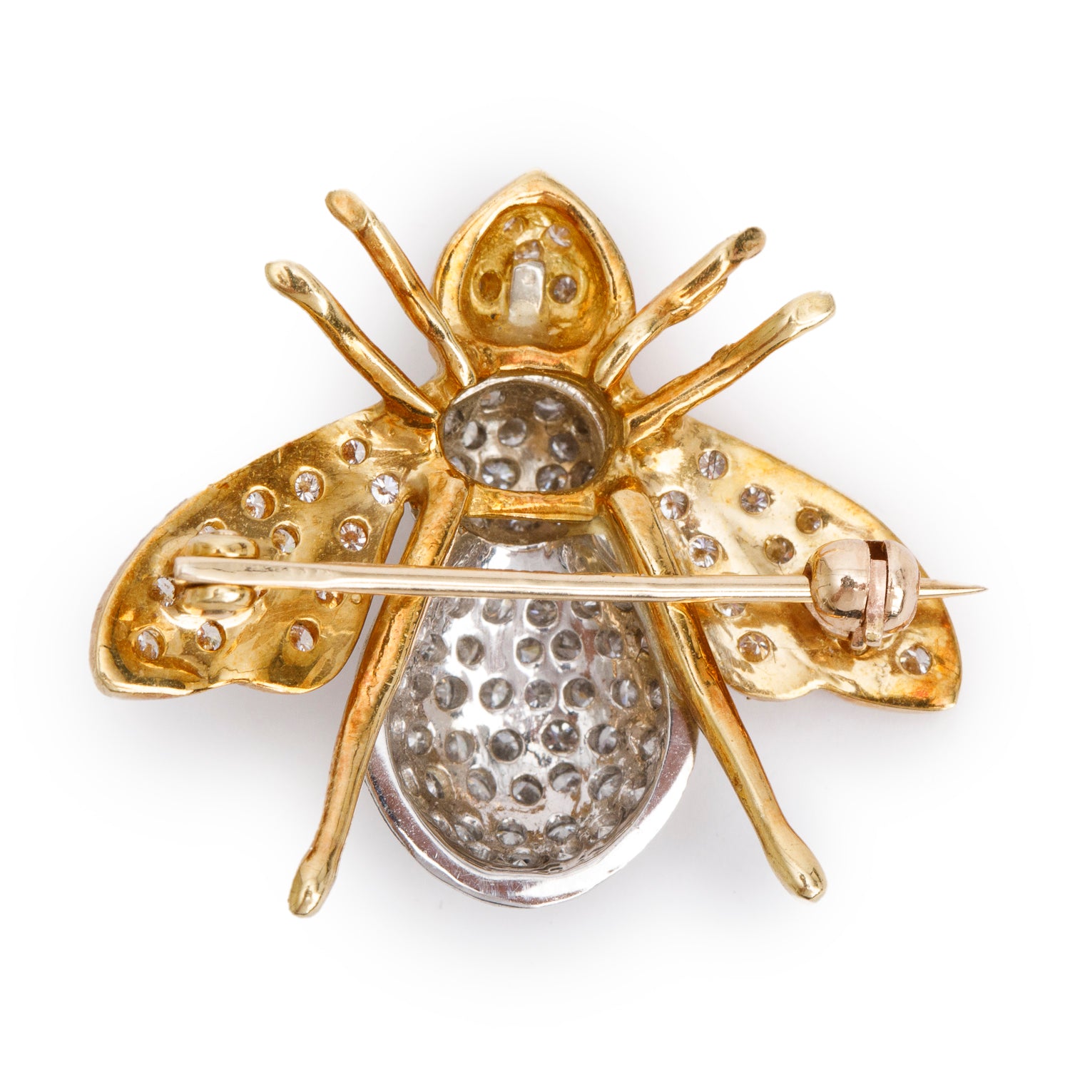 18k Yellow and White Gold Diamond Bee Pin Brooch