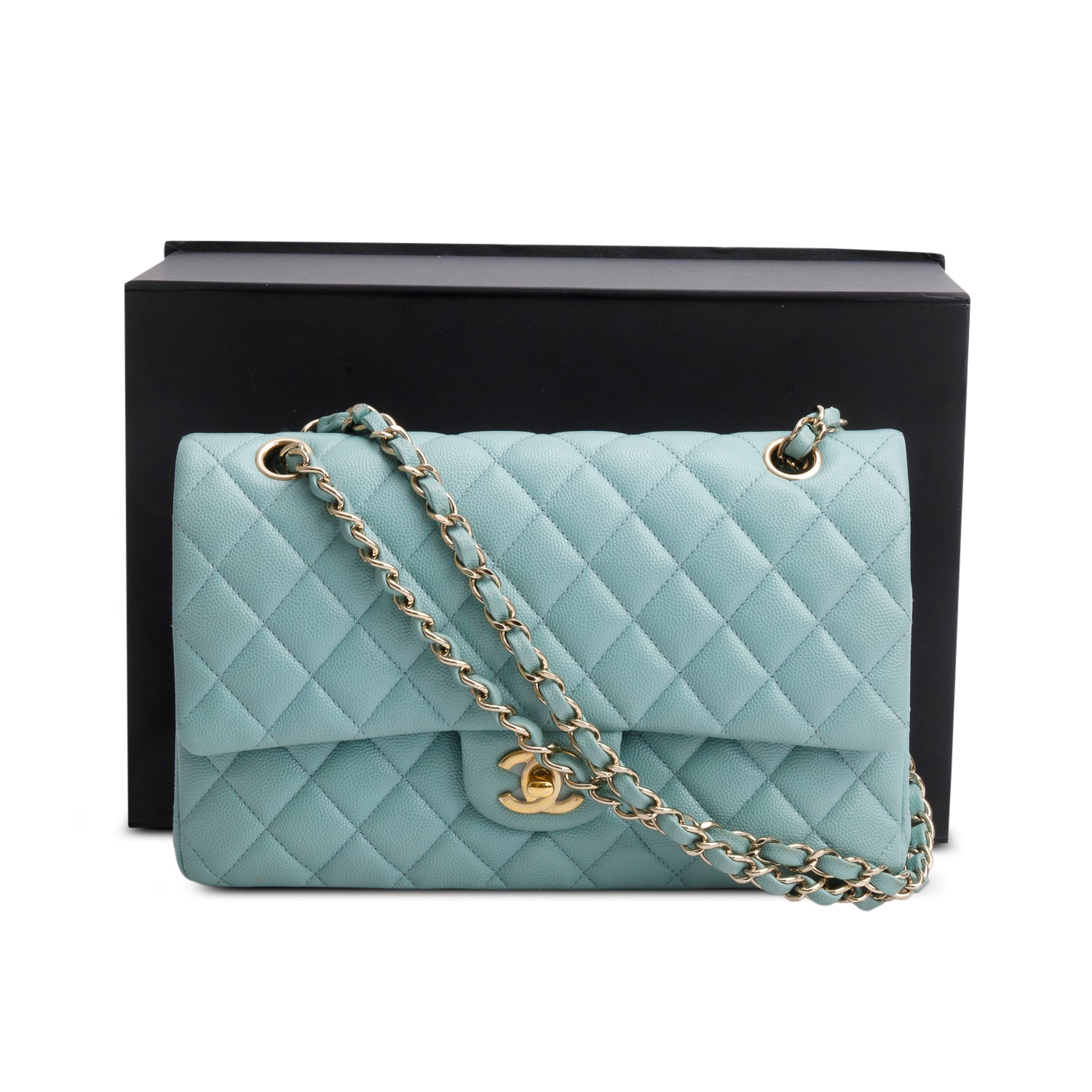 Chanel Turquoise Caviar Quilted Medium Double Flap Bag w/ Box & Authenticity Card