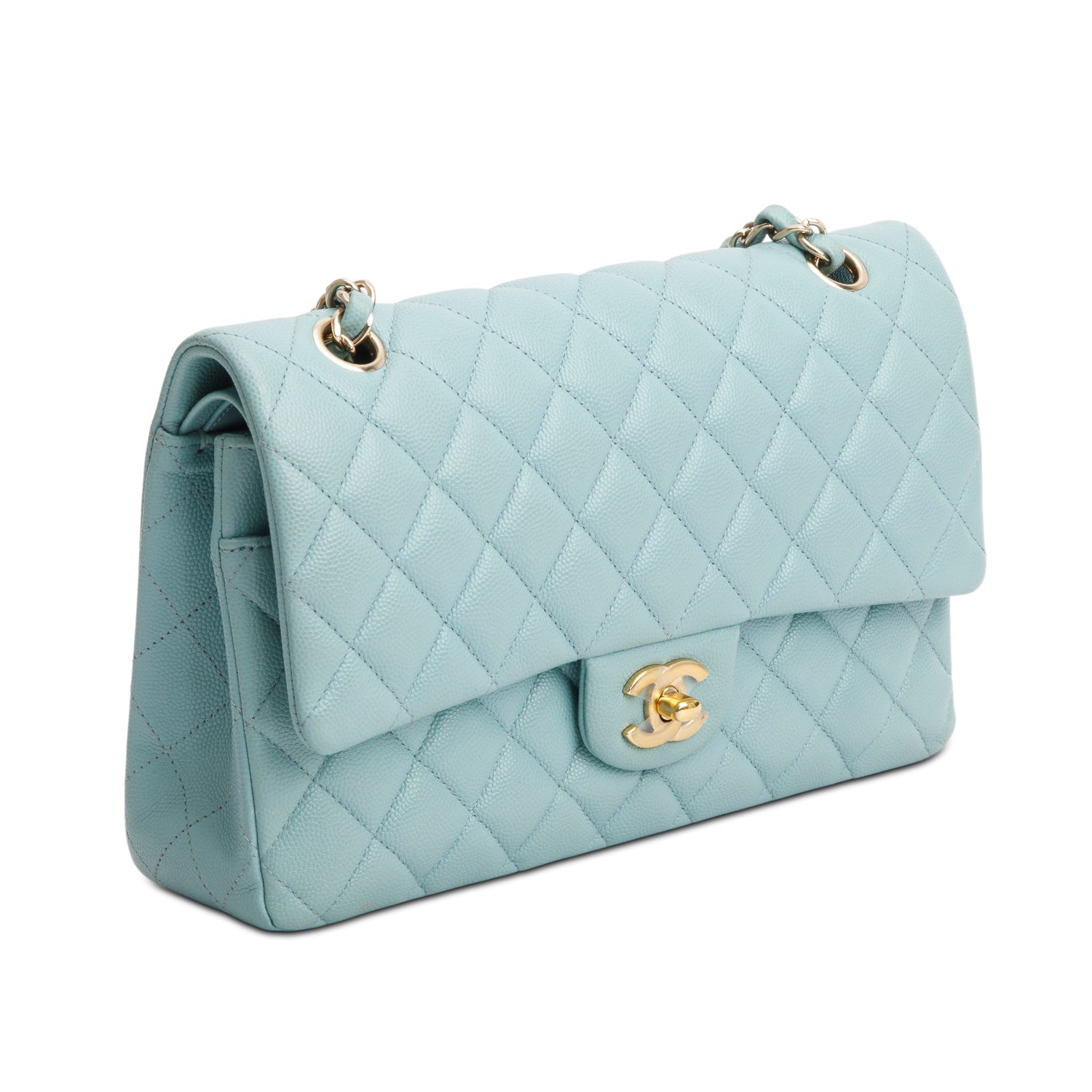 Chanel Turquoise Caviar Quilted Medium Double Flap Bag w/ Box & Authenticity Card