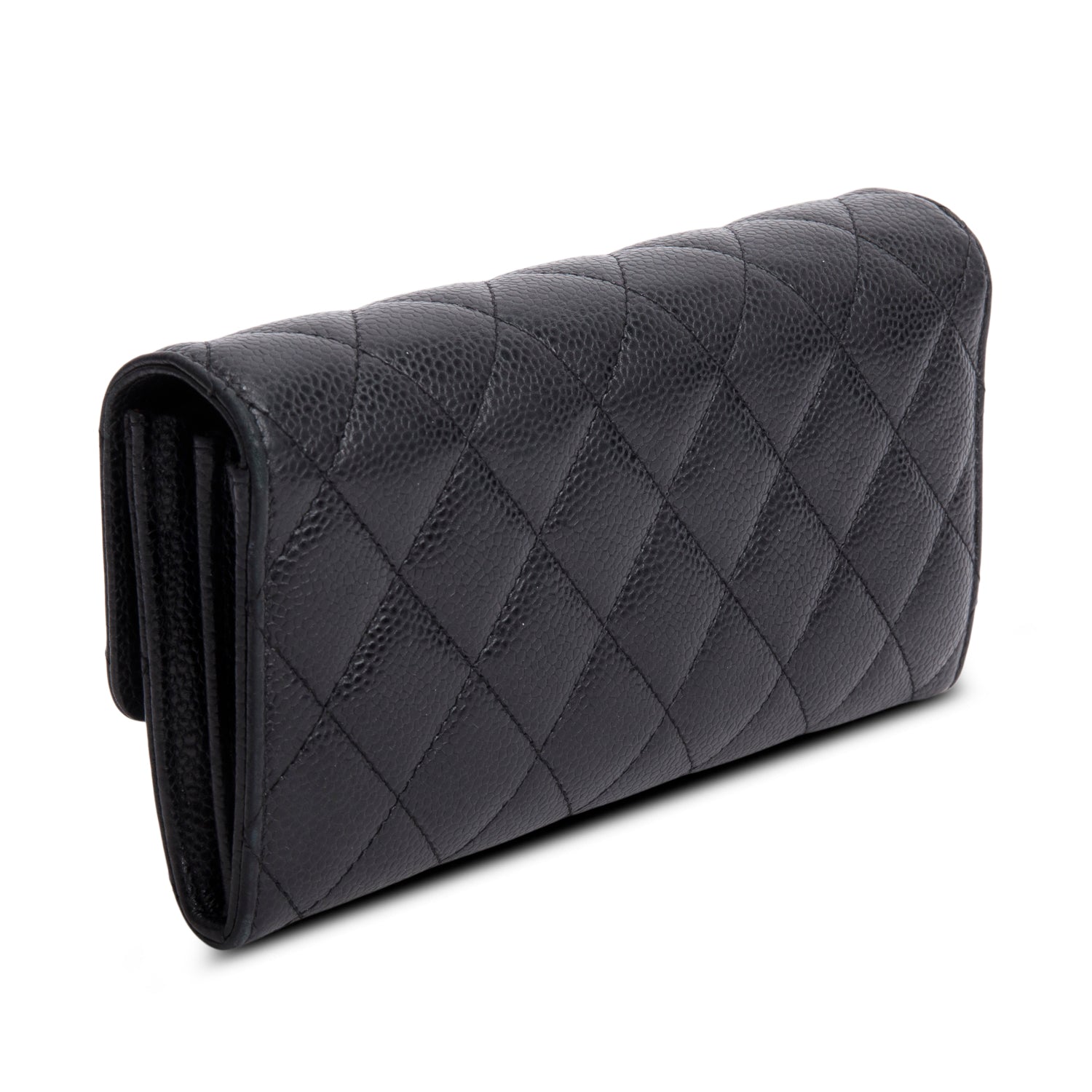 Chanel Black Caviar Leather Classic Long Flap Wallet w/ Box & Authenticity Card