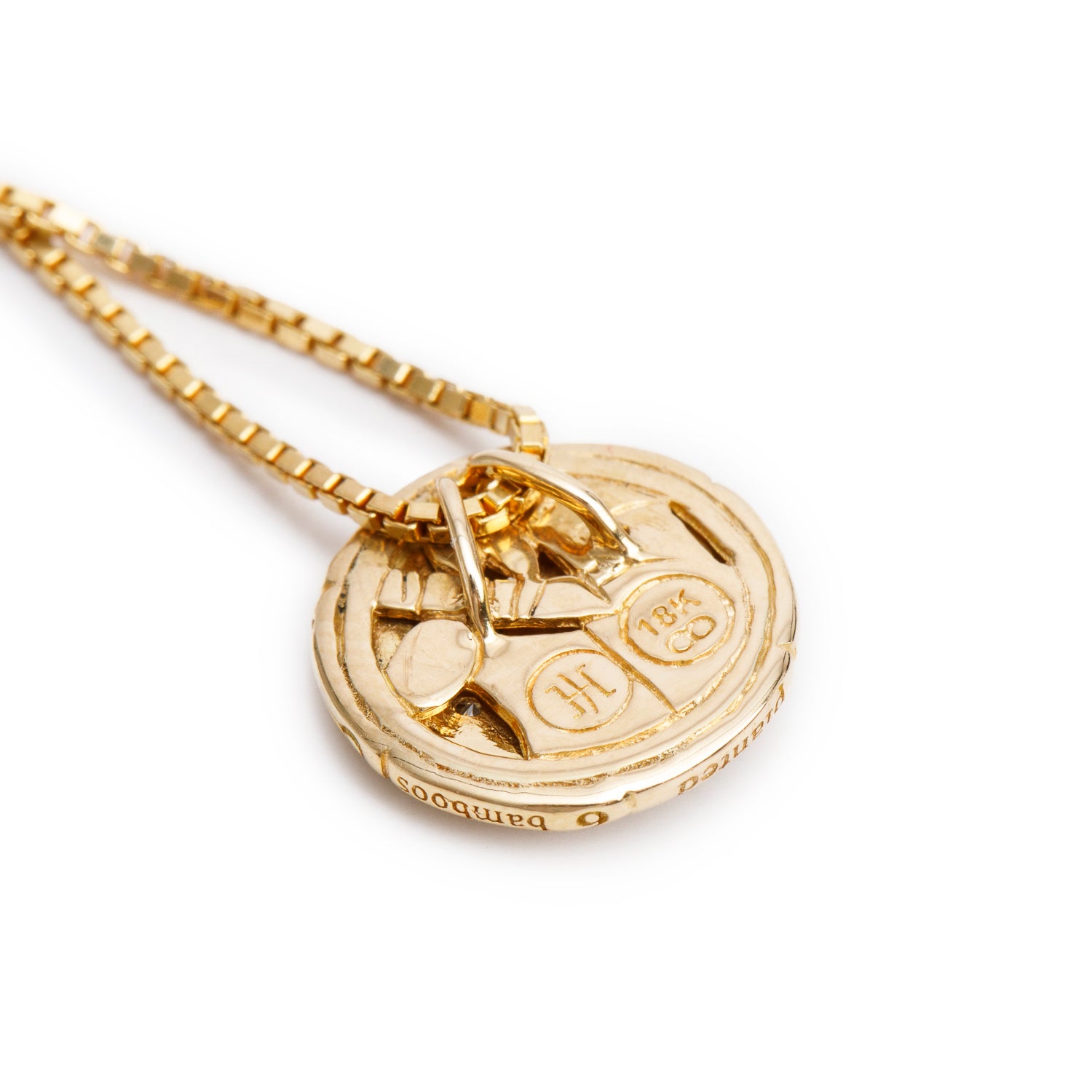 John Hardy 18k Yellow Gold Pave Diamond Electroform Bamboo Pendant Necklace
