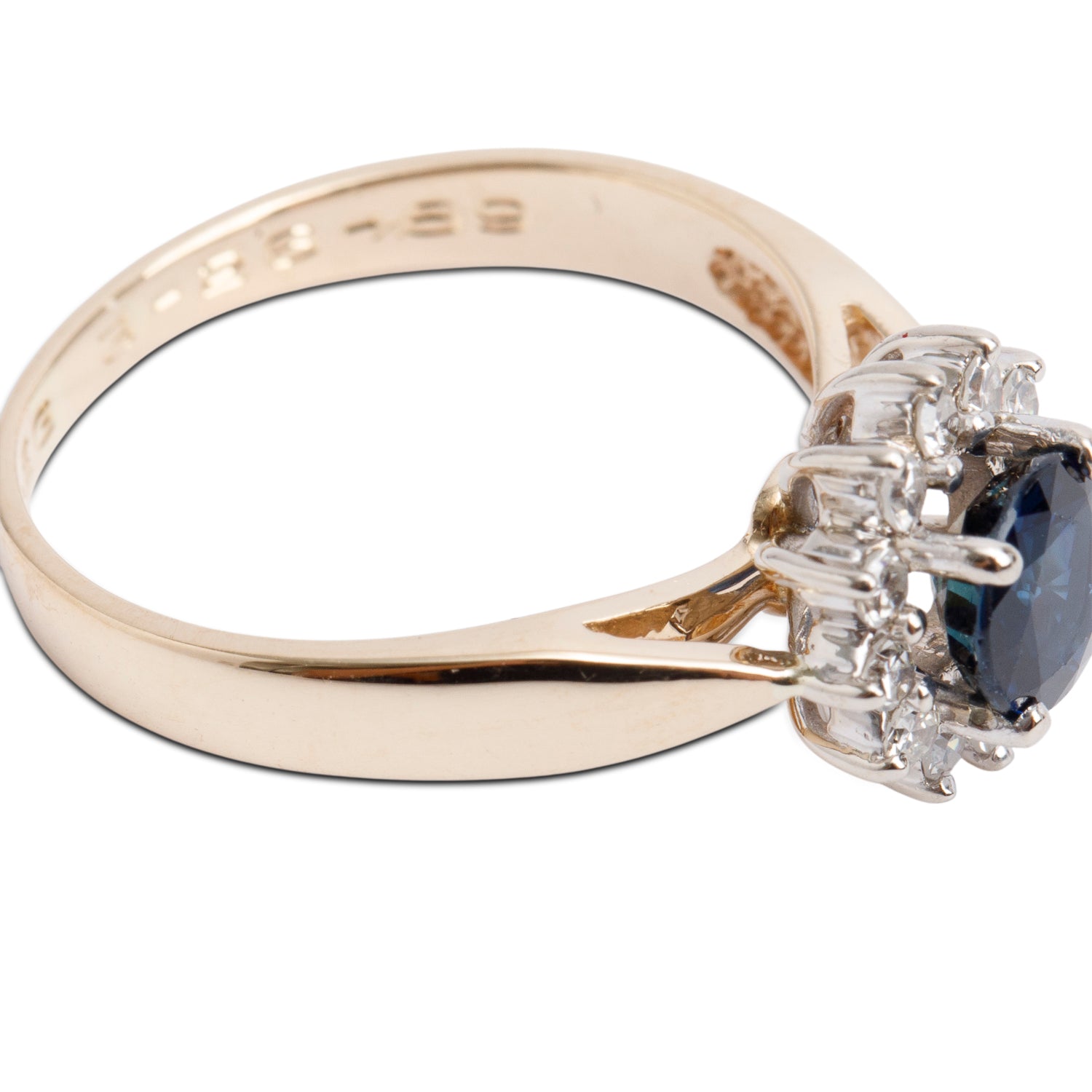 14k Yellow and White Gold Sapphire and Diamond Ring, Size 6.5