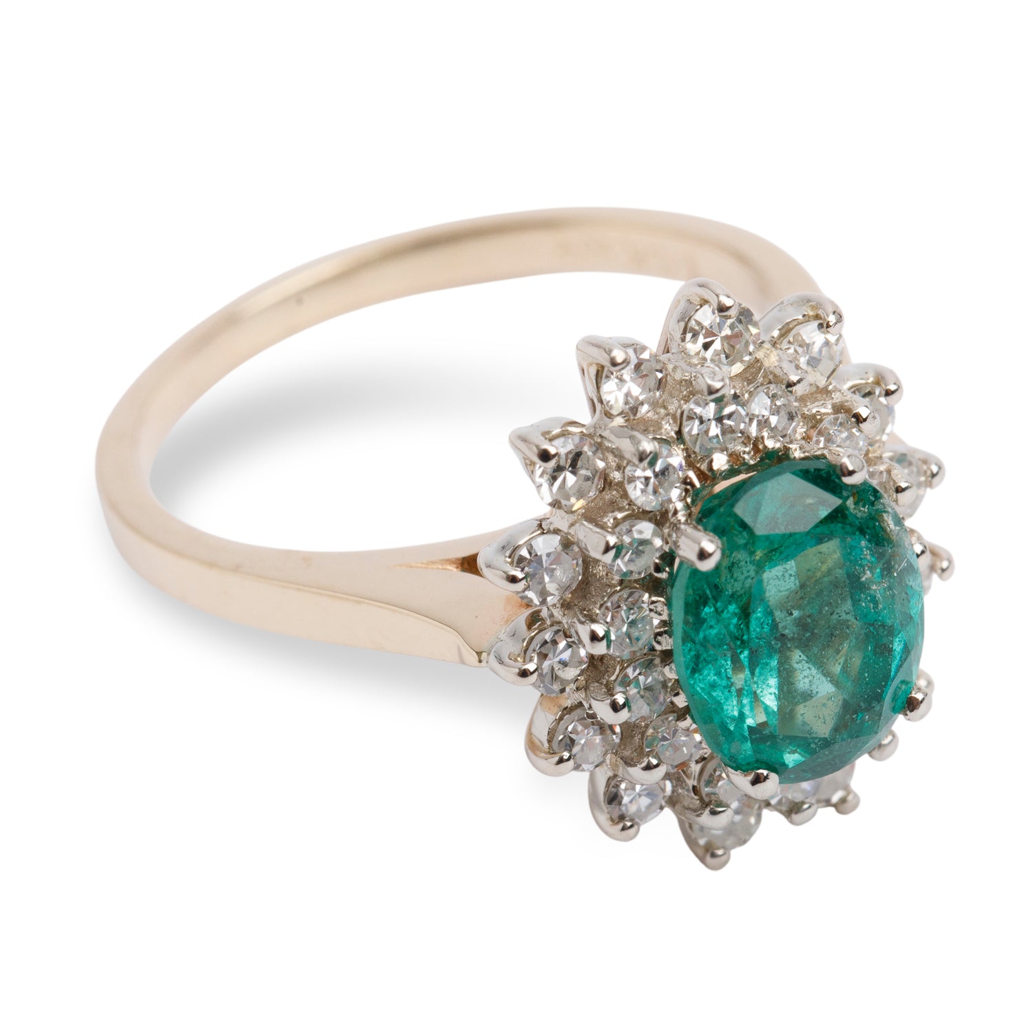 14k Yellow & White Gold Emerald & Diamond Ring, Size 6