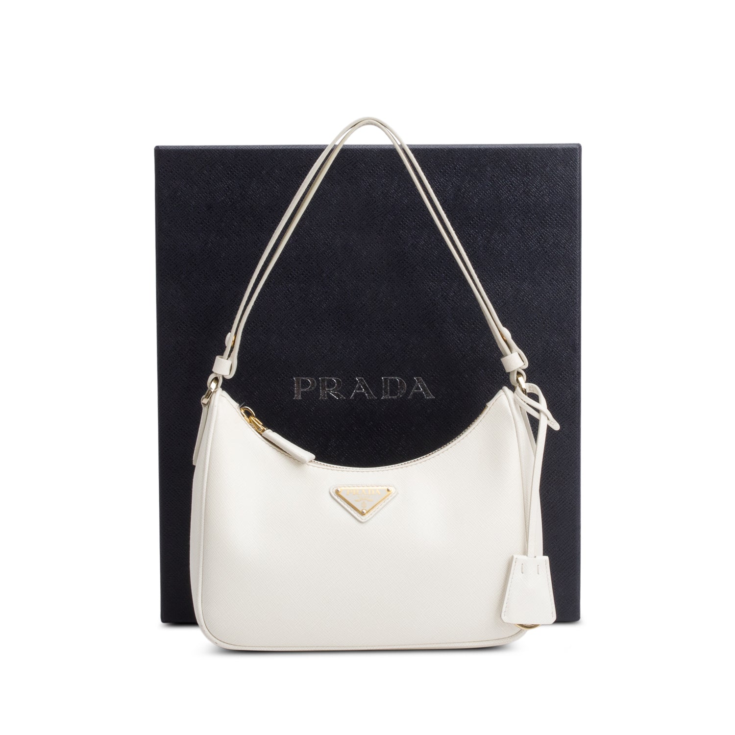 Prada 2023 White Saffiano Lux Mini Re-Edition Shoulder Bag w/ Box & Receipt