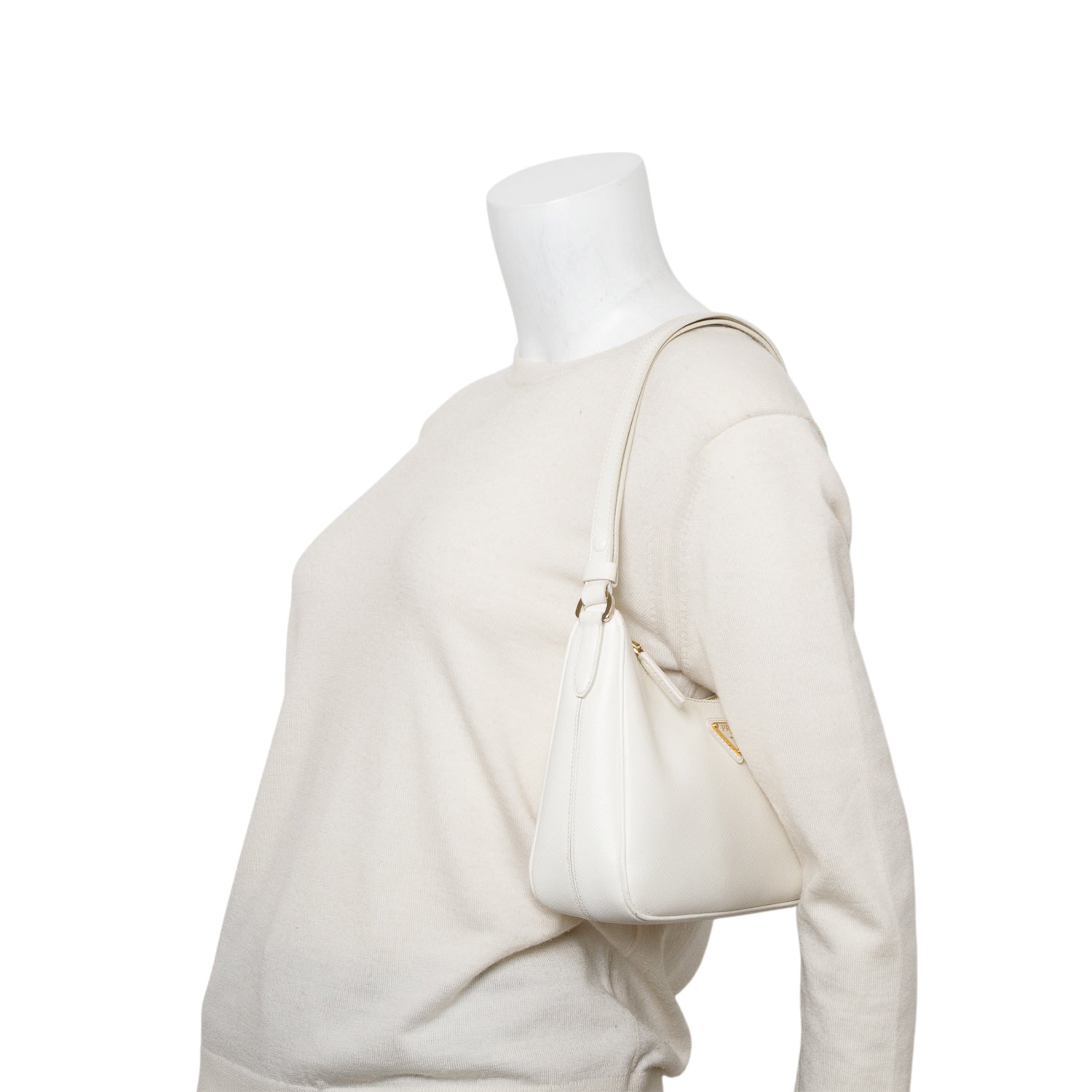 Prada 2023 White Saffiano Lux Mini Re-Edition Shoulder Bag w/ Box & Receipt