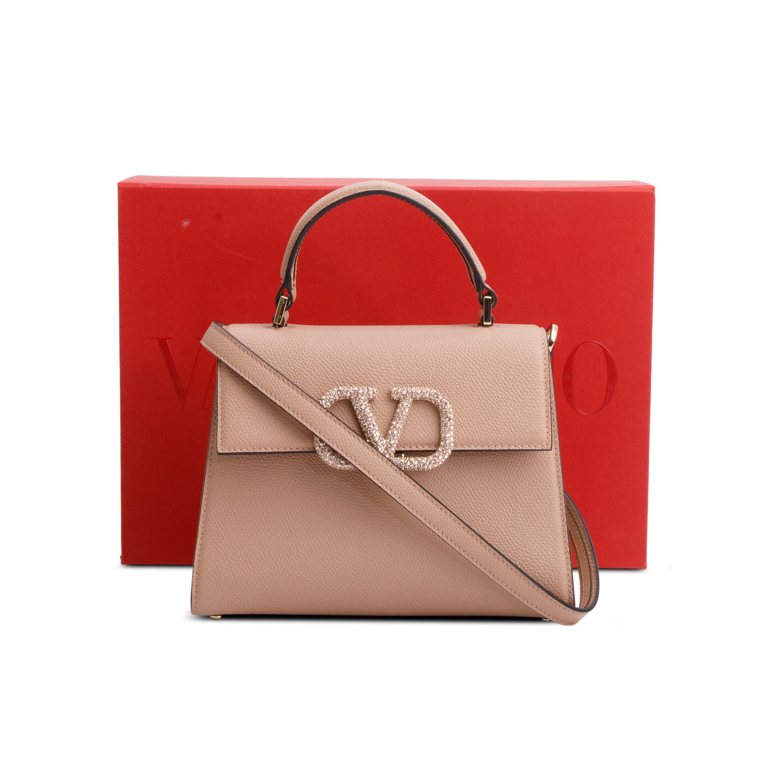 Valentino Pink Grainy Calfskin Small VSling Handbag w/ Box & Strap