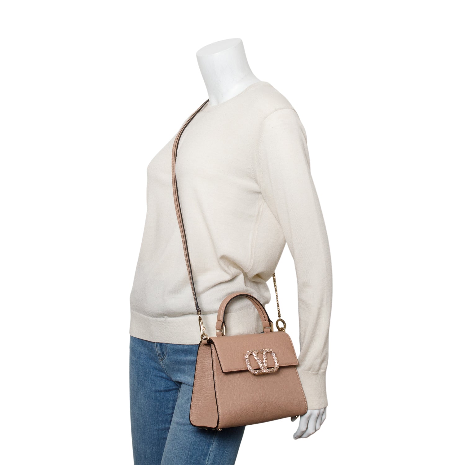 Valentino Pink Grainy Calfskin Small VSling Handbag w/ Box & Strap