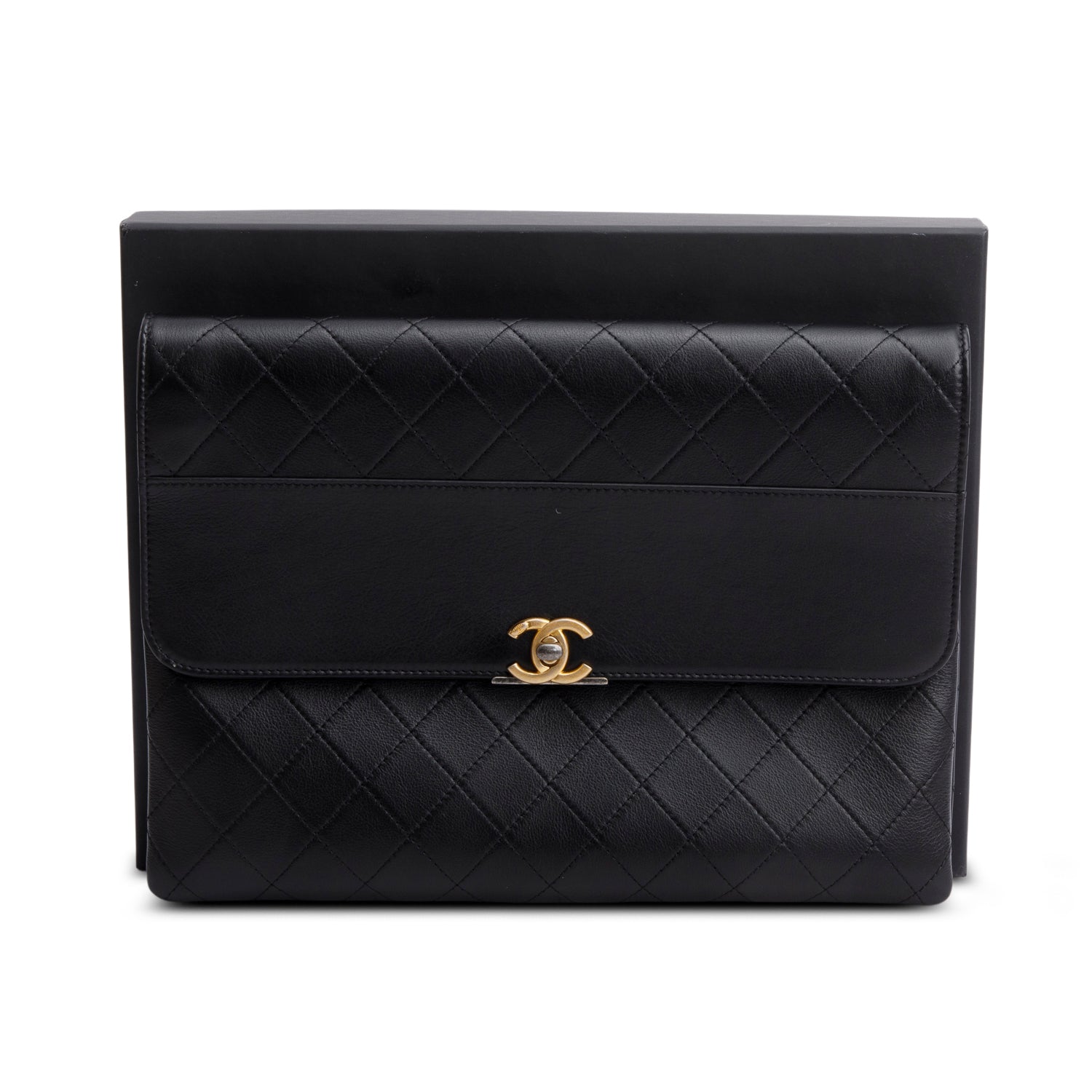 Chanel Black Lambskin Sleek and Chic Clutch w/ Box & Authenticity Card