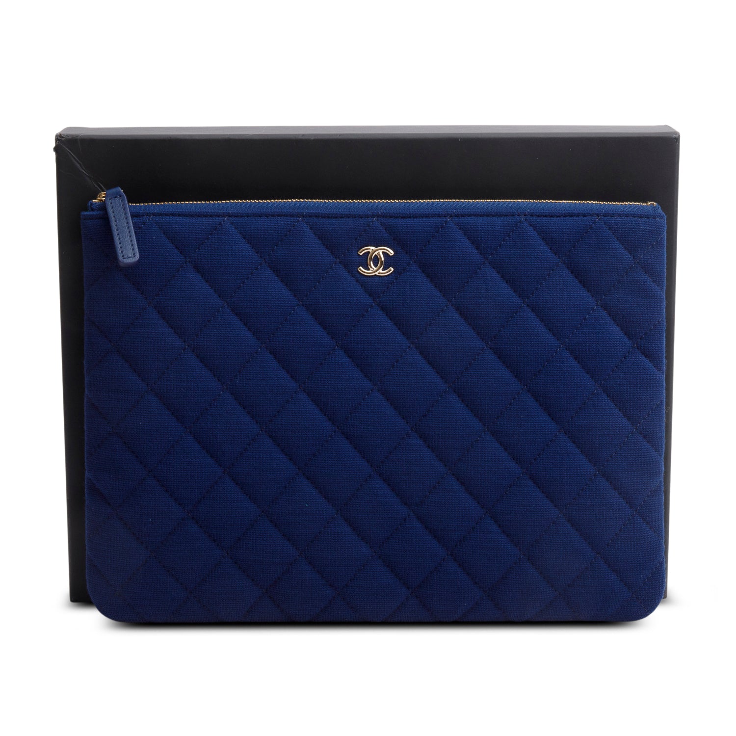 Chanel Blue Quilted Jersey Cosmetic Pouch w/ Box & Authenticity Card
