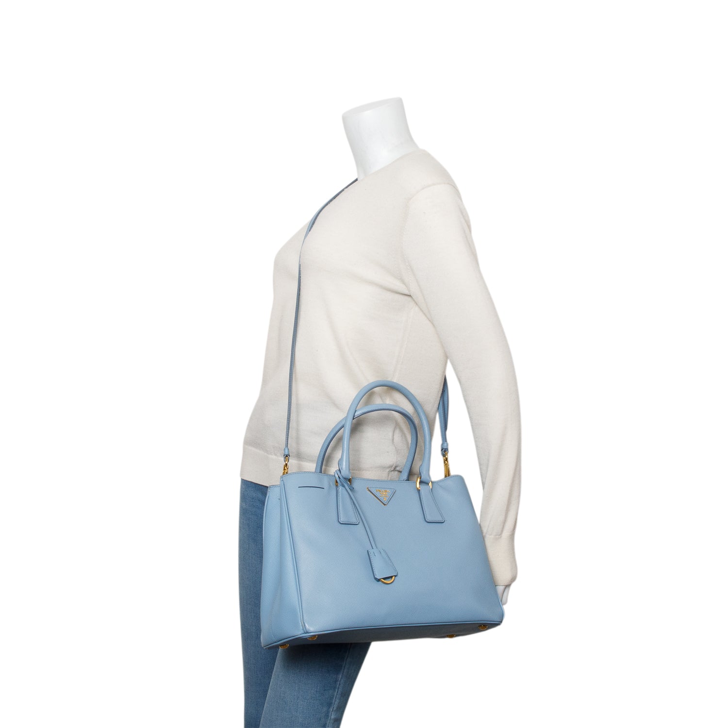 Prada Blue Saffiano Lux Medium Galleria Tote w/ Strap & Authenticity Card