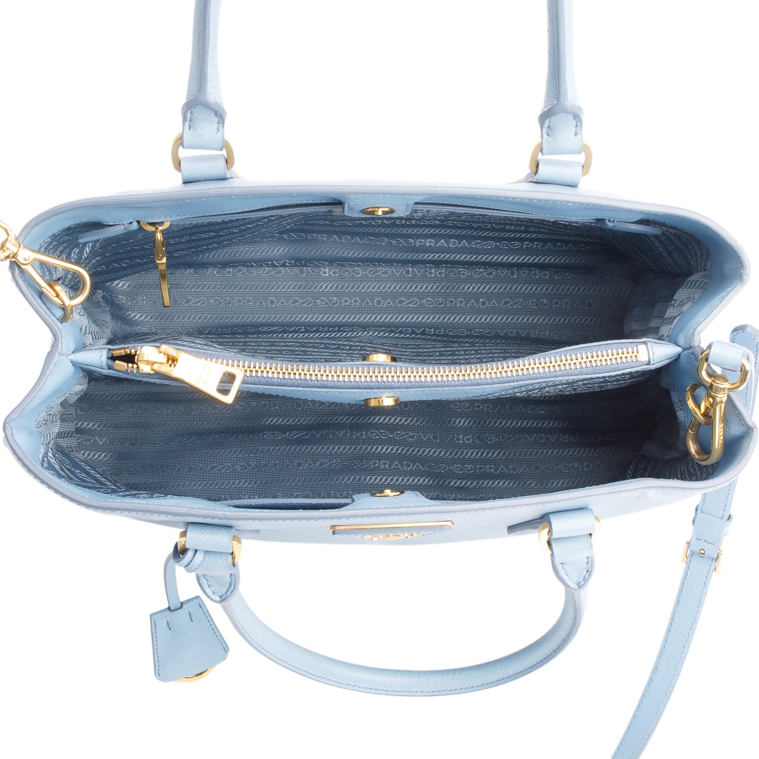 Prada Blue Saffiano Lux Medium Galleria Tote w/ Strap & Authenticity Card