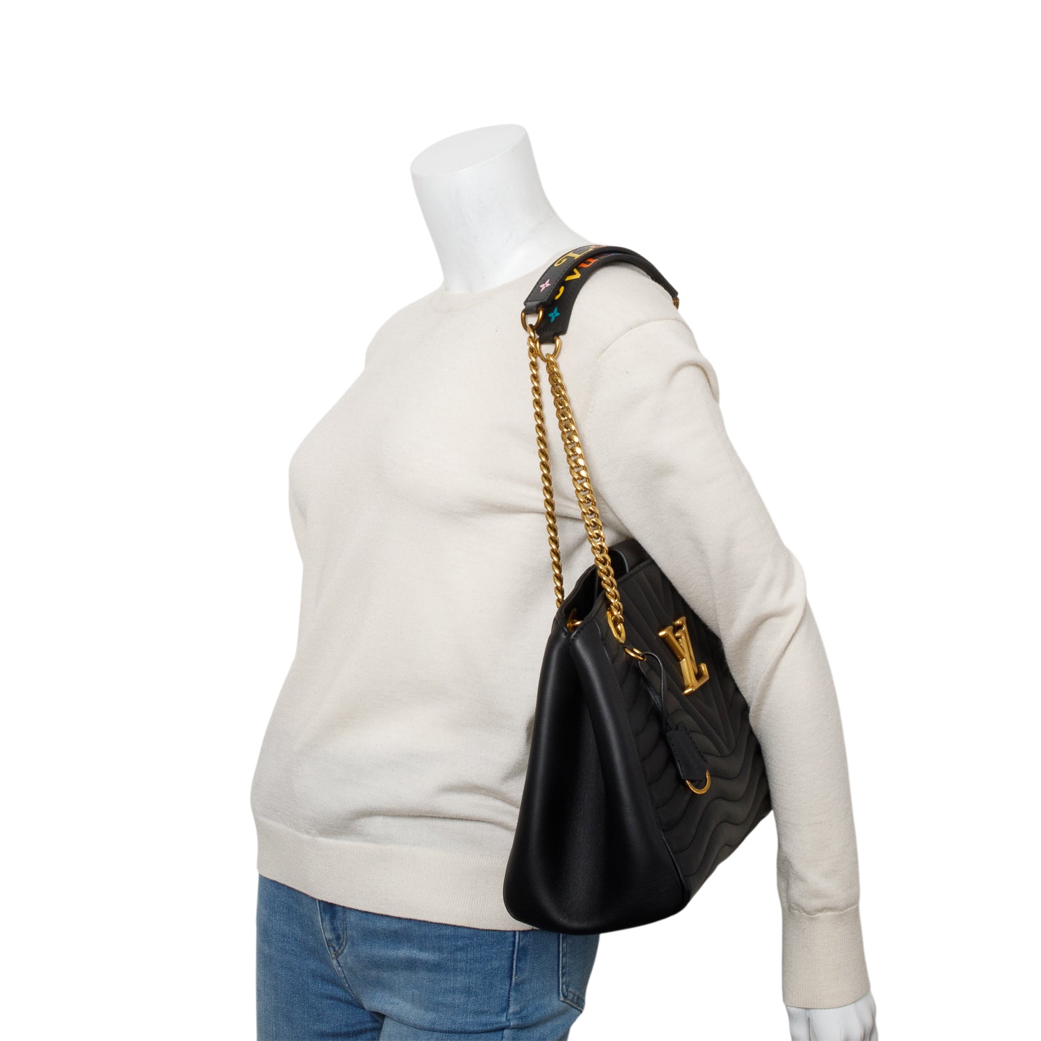 Louis Vuitton Black Calfskin Quilted New Wave Chain Tote