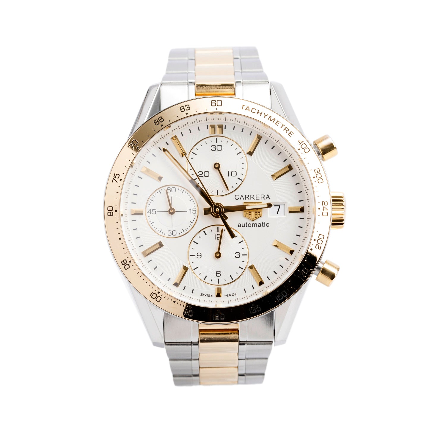 Tag Heuer Stainless Steel & 18k Yellow Gold Carrera Calibre 16 41 MM Automatic Chronograph Watch Silver Dial CV2050-3