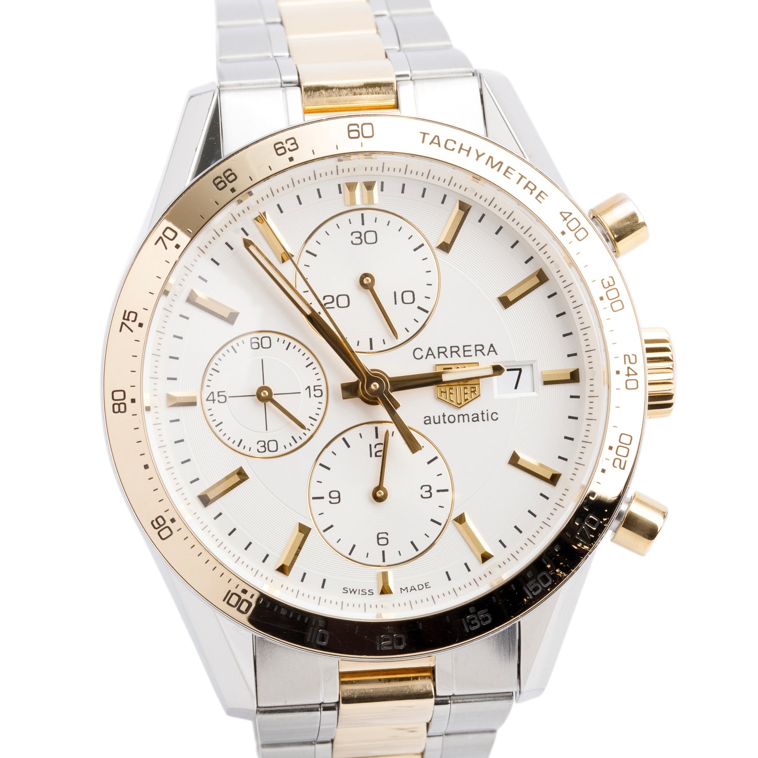 Tag Heuer Stainless Steel & 18k Yellow Gold Carrera Calibre 16 41 MM Automatic Chronograph Watch Silver Dial CV2050-3