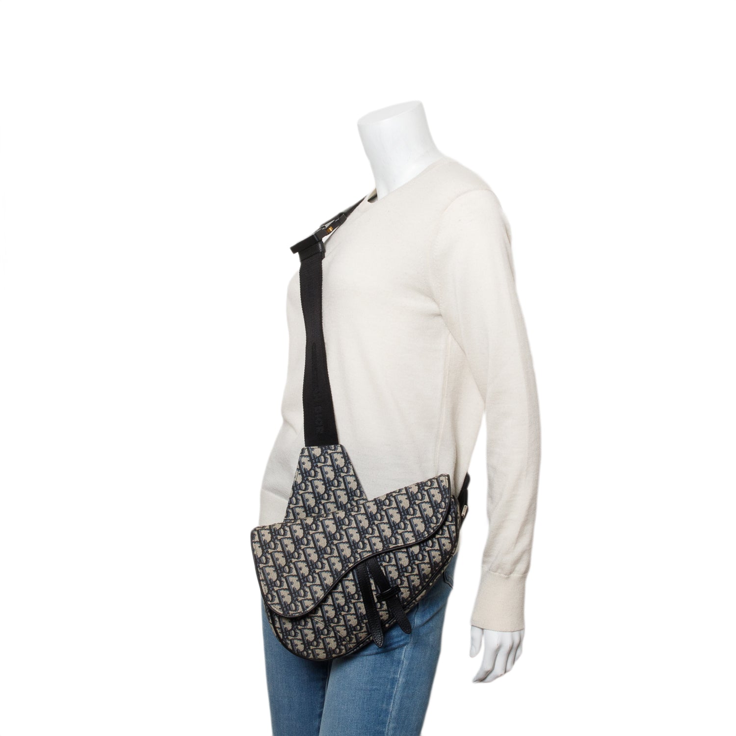 Christian Dior 2022 Navy Oblique Canvas Jacquard Saddle Bag