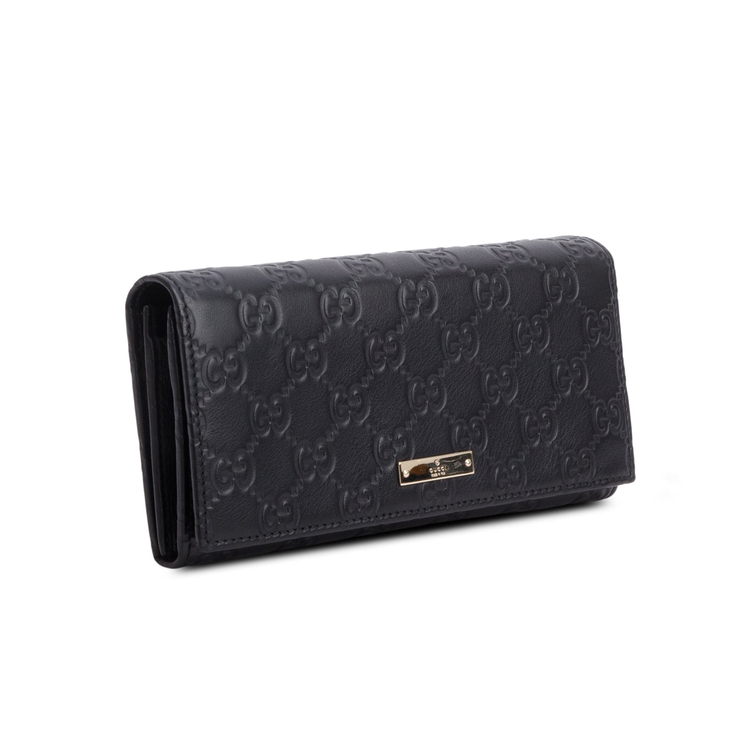 Gucci Black Guccissima Margaux Calfskin Metal Bar Chain Wallet w/ Box