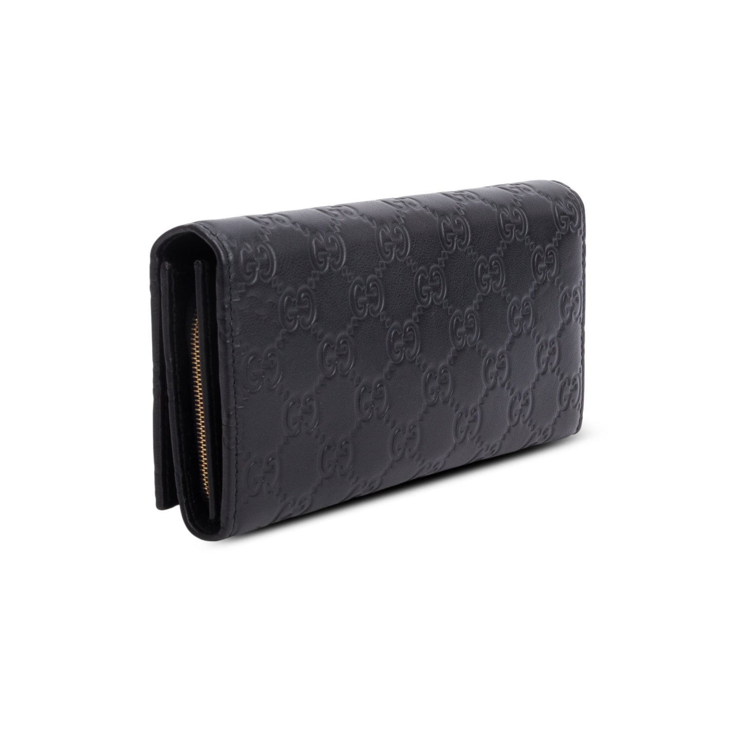 Gucci Black Guccissima Margaux Calfskin Metal Bar Chain Wallet w/ Box