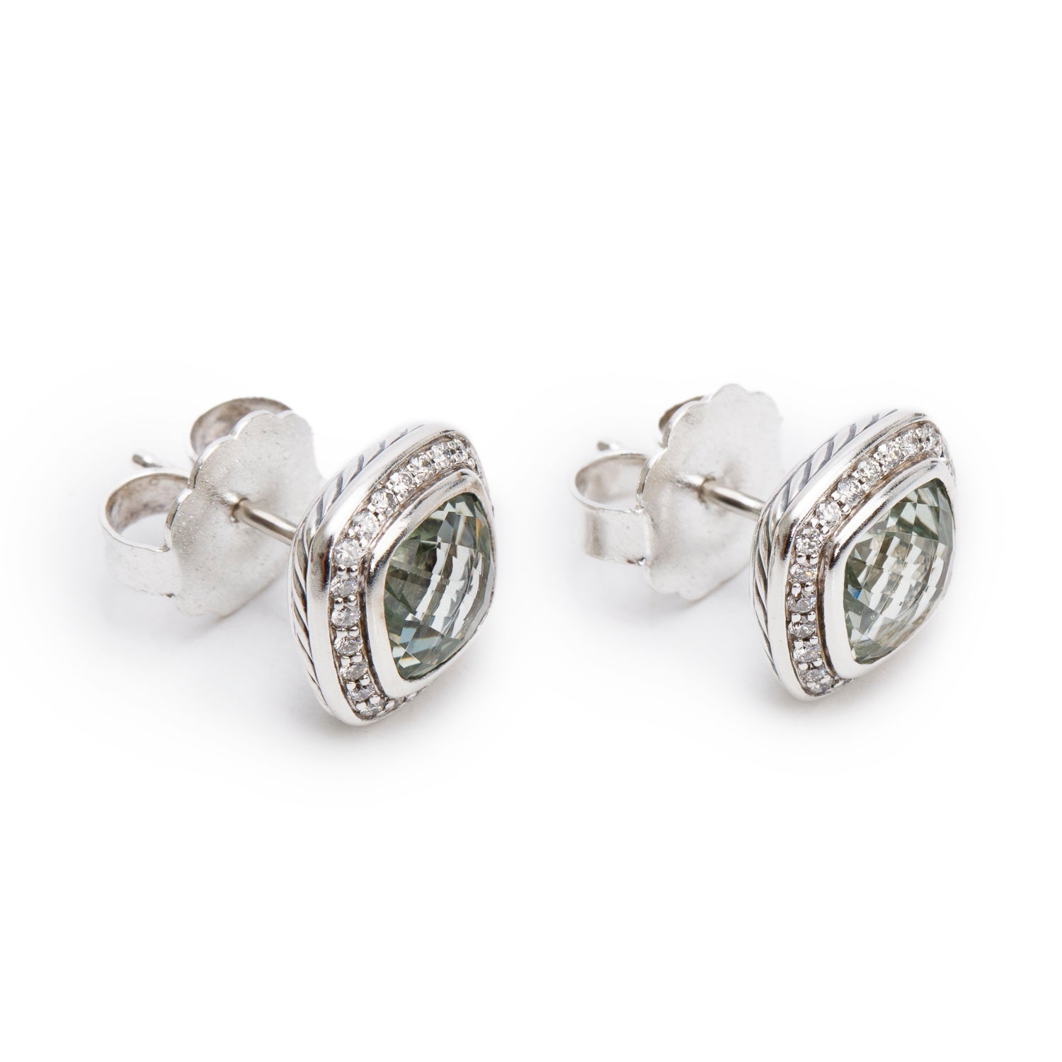 David Yurman Sterling Silver Prasiolite & Diamond Albion Stud Earrings, 7 MM