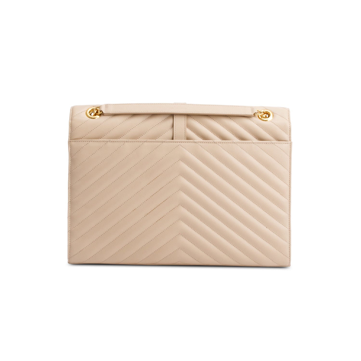 Saint Laurent Beige Quilted Grain De Poudre Leather Large Envelope Chain Bag