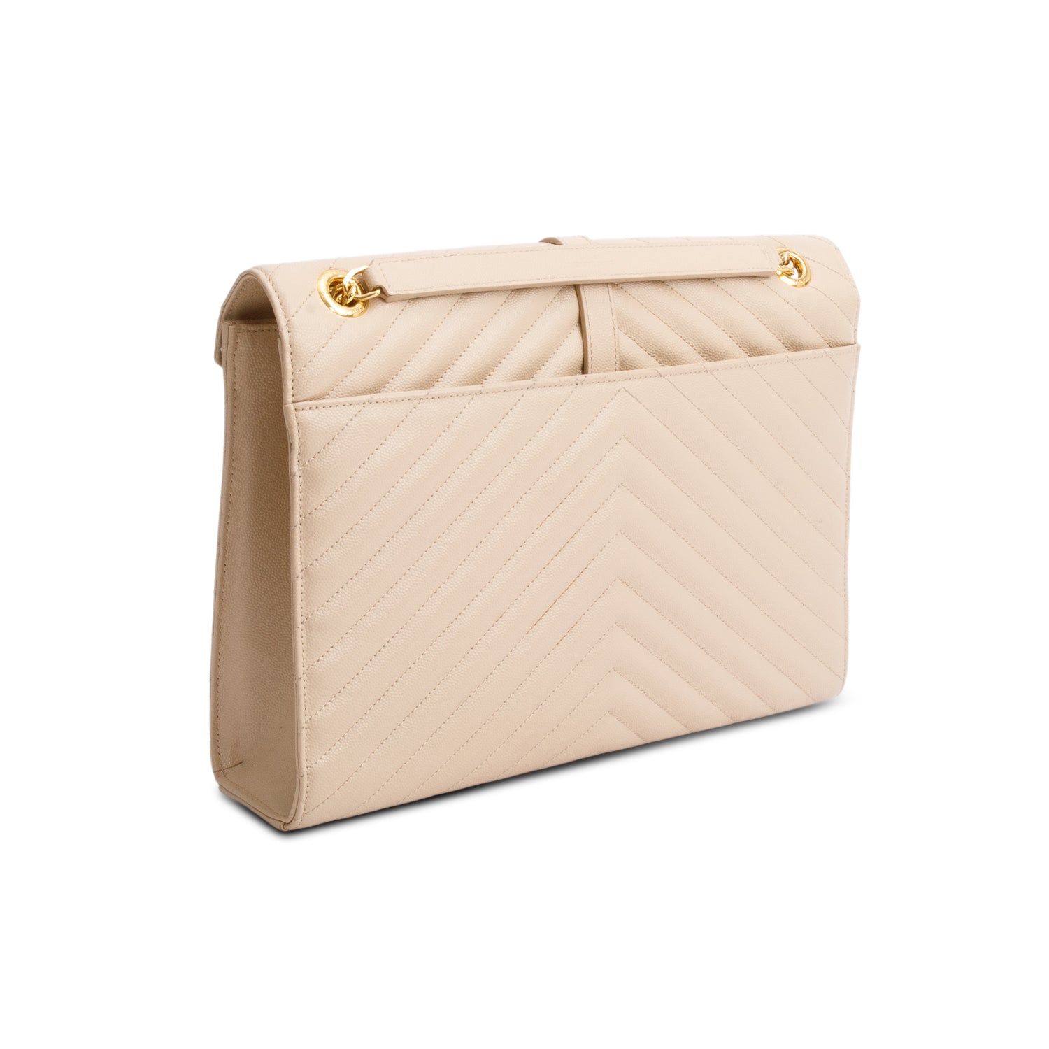Saint Laurent Beige Quilted Grain De Poudre Leather Large Envelope Chain Bag