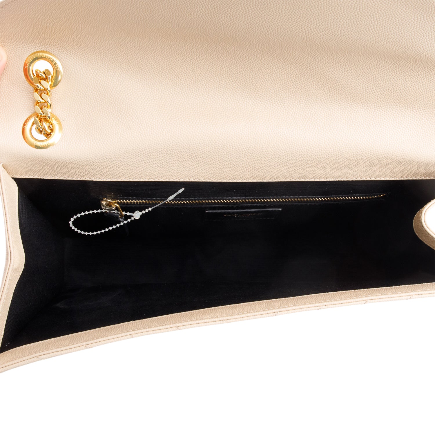 Saint Laurent Beige Quilted Grain De Poudre Leather Large Envelope Chain Bag