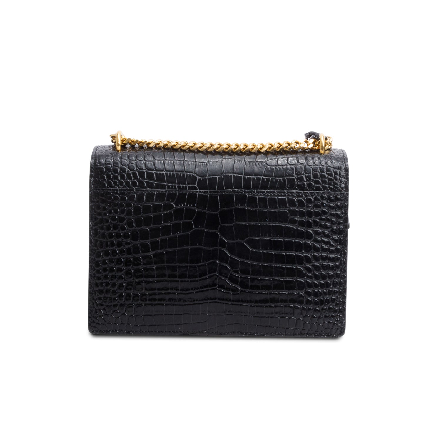 Saint Laurent 2020 Black Croc Embossed Calfskin Medium Sunset Bag w/ Receipt