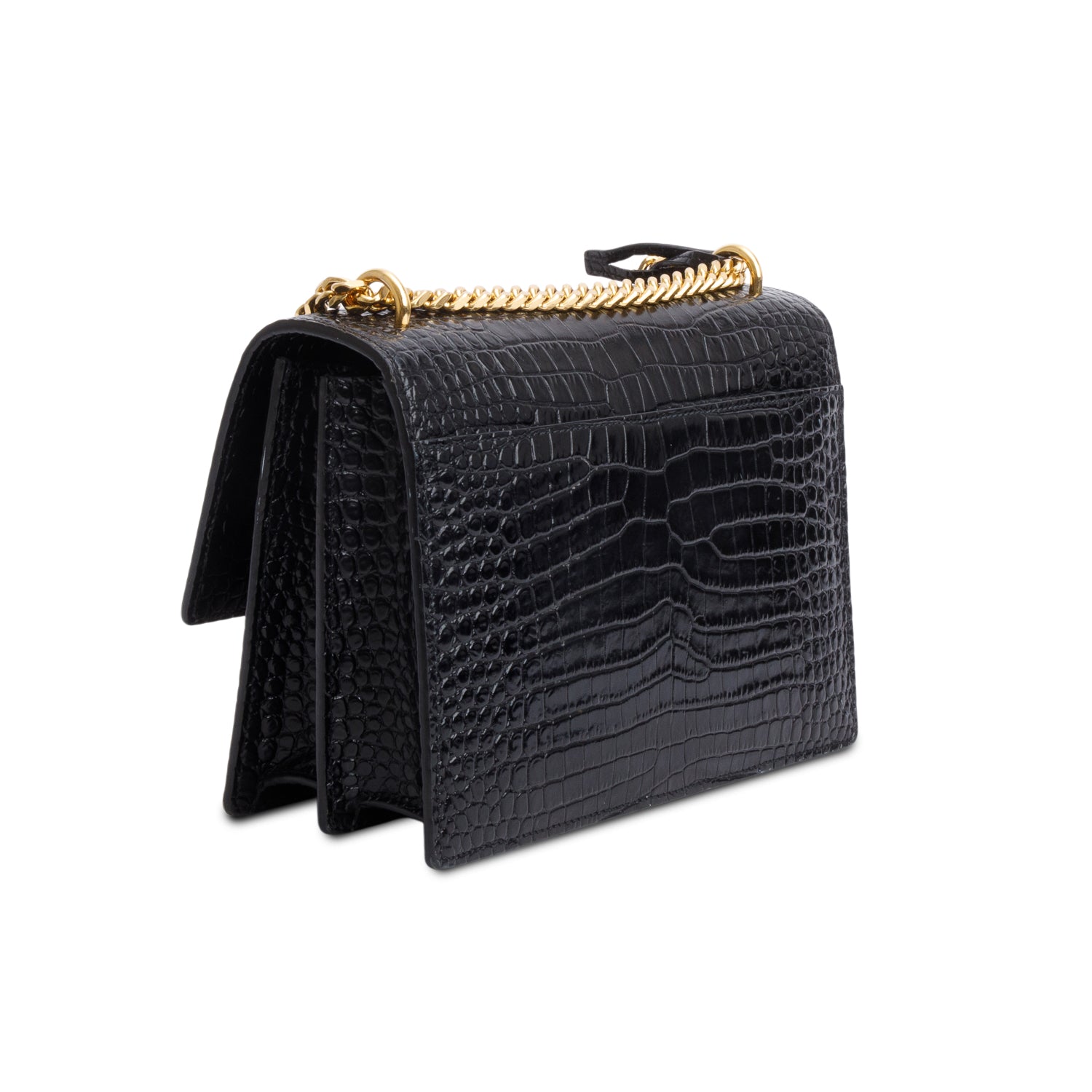 Saint Laurent 2020 Black Croc Embossed Calfskin Medium Sunset Bag w/ Receipt