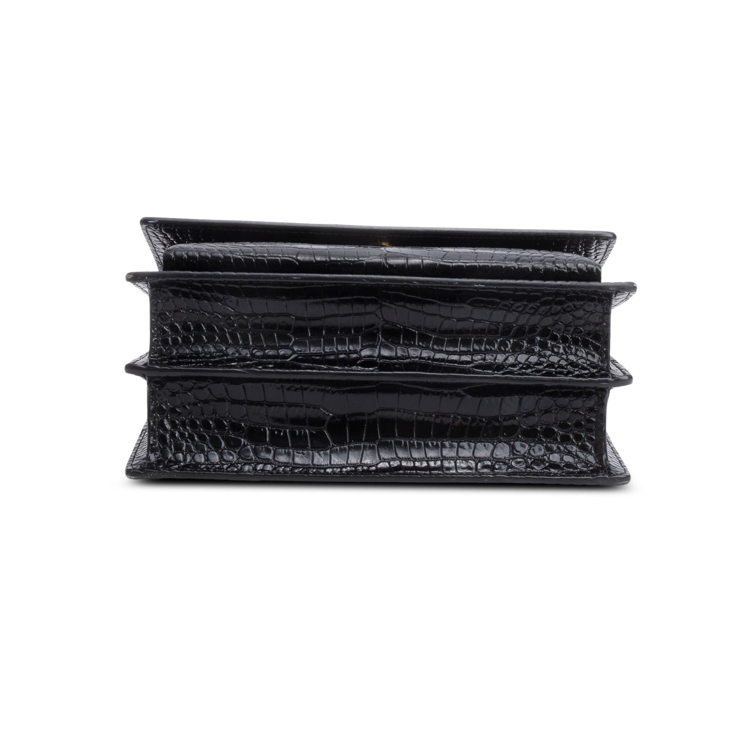 Saint Laurent 2020 Black Croc Embossed Calfskin Medium Sunset Bag w/ Receipt