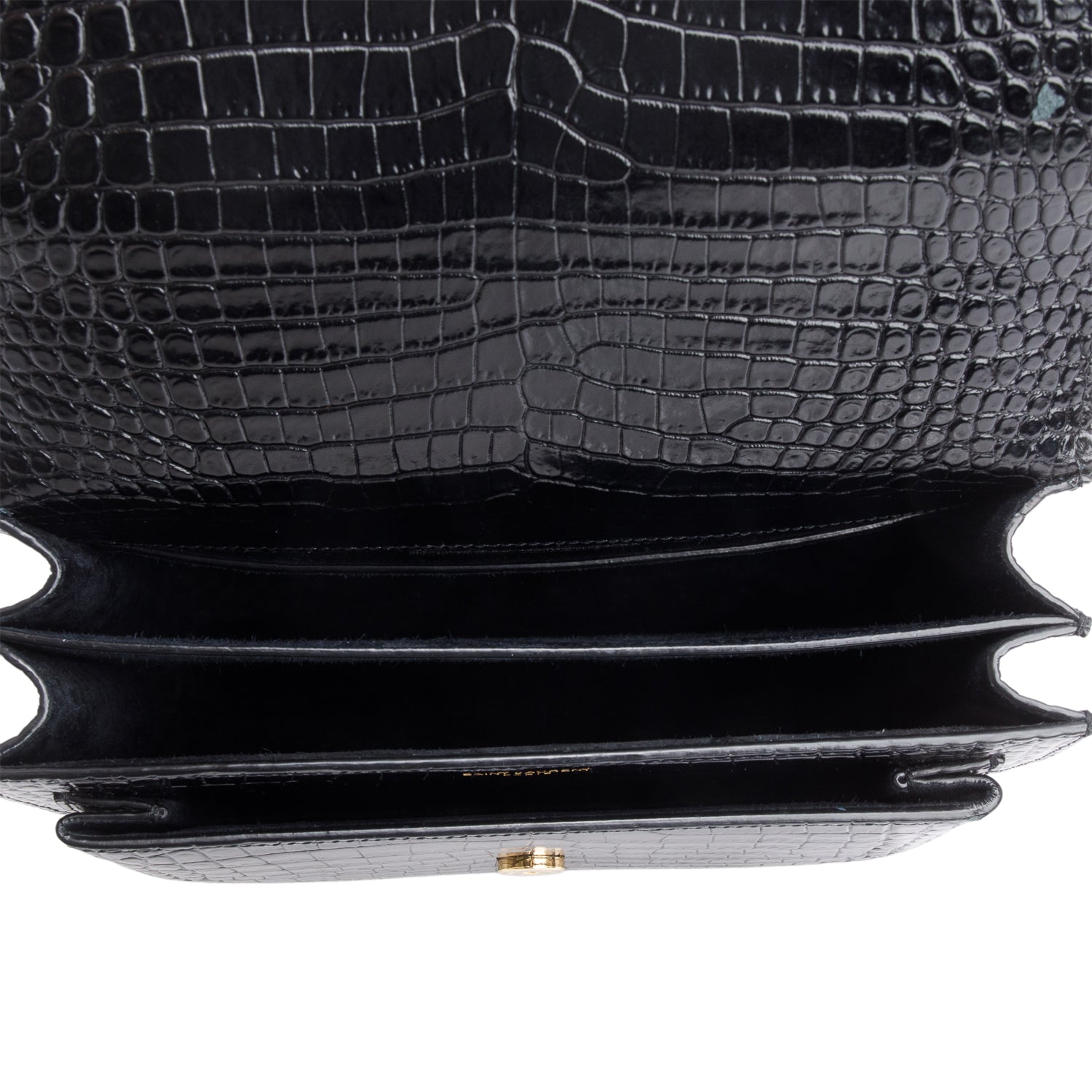 Saint Laurent 2020 Black Croc Embossed Calfskin Medium Sunset Bag w/ Receipt