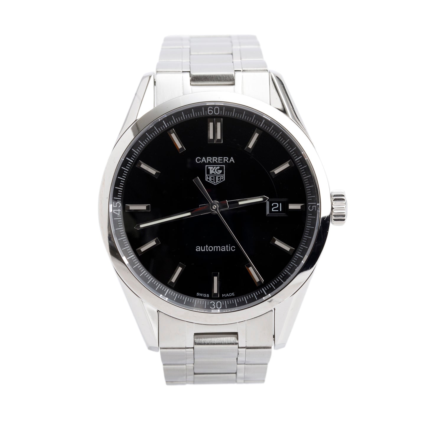 Tag Heuer Stainless Steel Carrera Calibre 5 39 MM Automatic Watch Black Dial WV211B-0