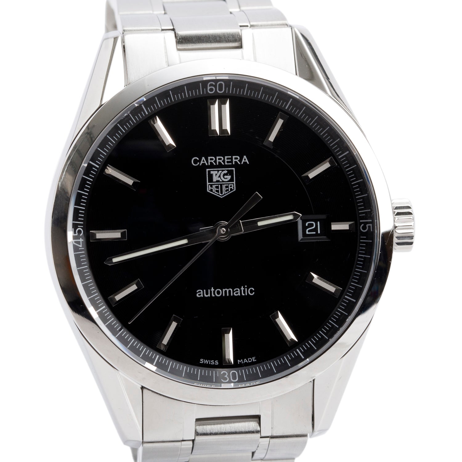 Tag Heuer Stainless Steel Carrera Calibre 5 39 MM Automatic Watch Black Dial WV211B-0
