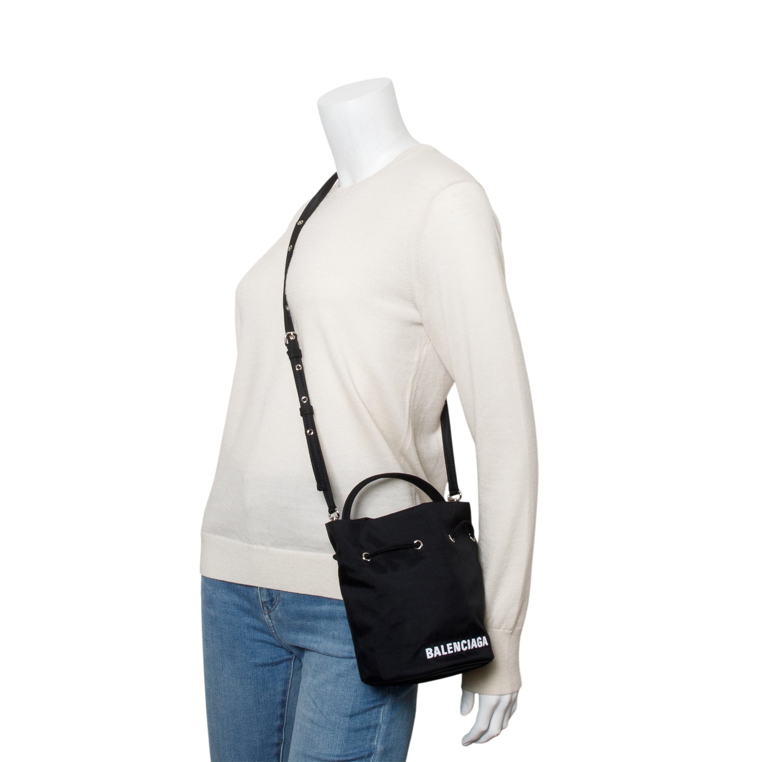 Balenciaga Black Nylon Wheel XS Drawstring Bucket Bag w/ Strap