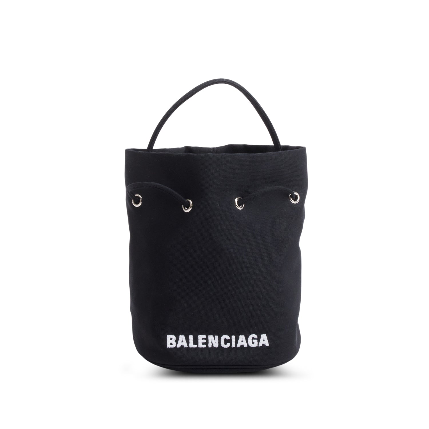 Balenciaga Black Nylon Wheel XS Drawstring Bucket Bag w/ Strap