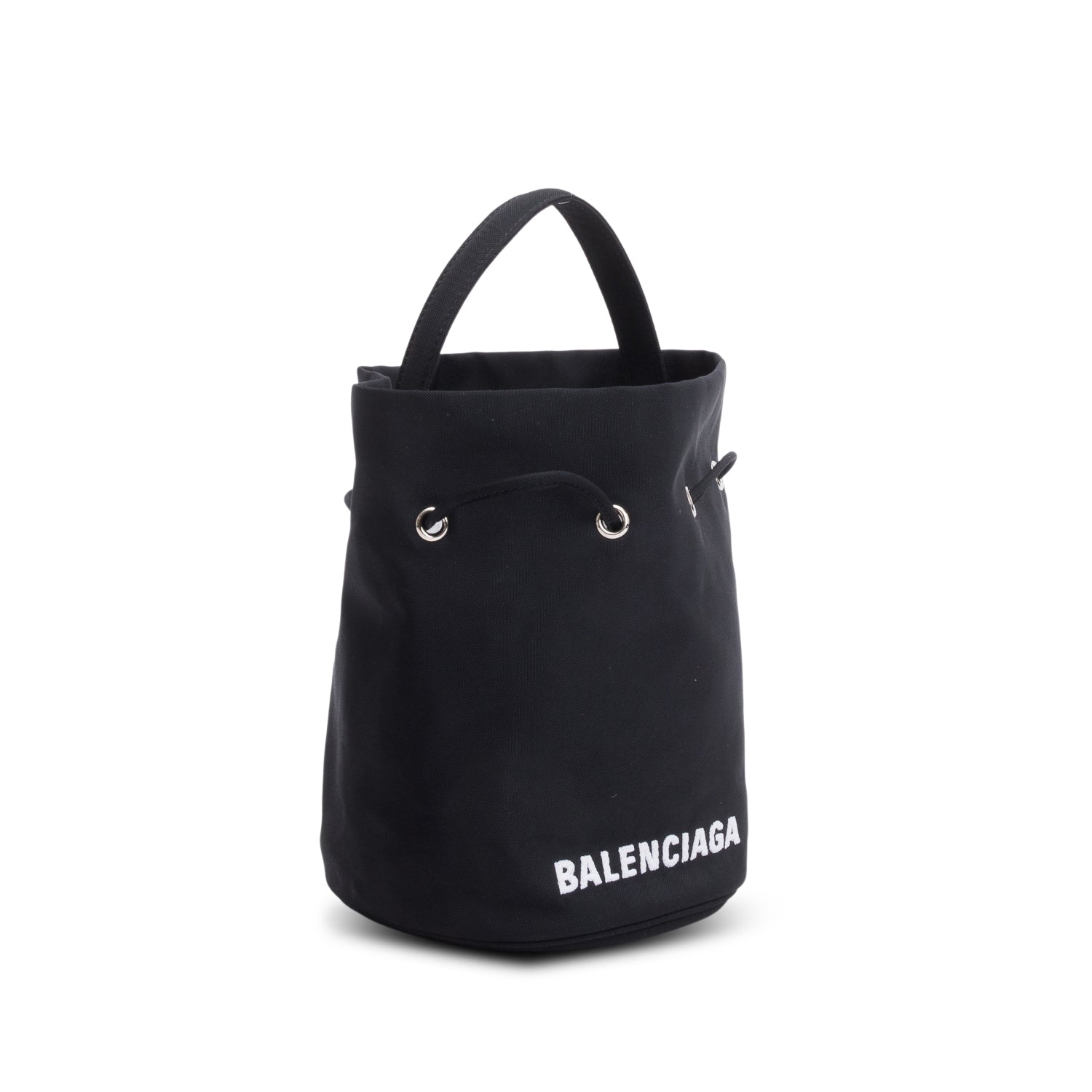 Balenciaga Black Nylon Wheel XS Drawstring Bucket Bag w/ Strap