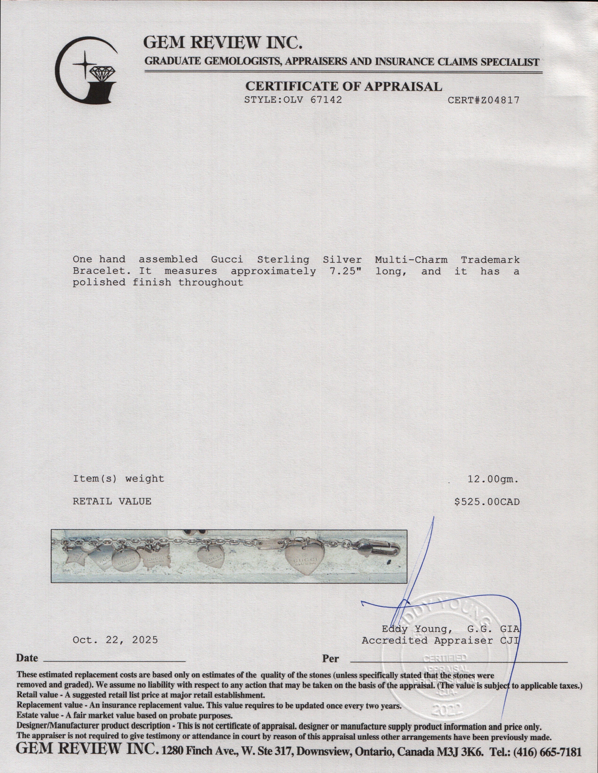 Gucci Sterling Silver Multi-Charm Trademark Bracelet