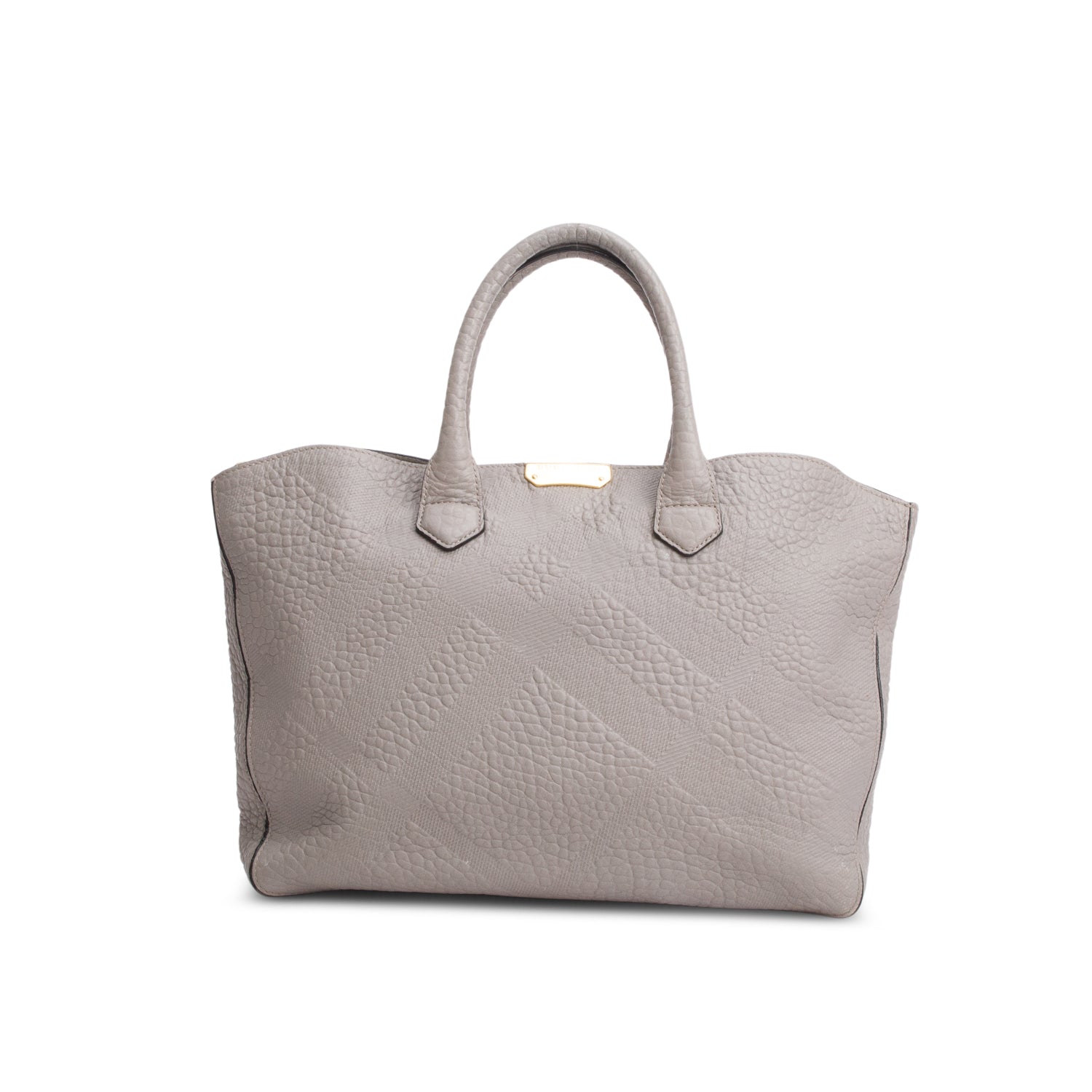 Burberry Grey Check Embossed Heritage Grain Leather Dewsbury Tote w/ Strap