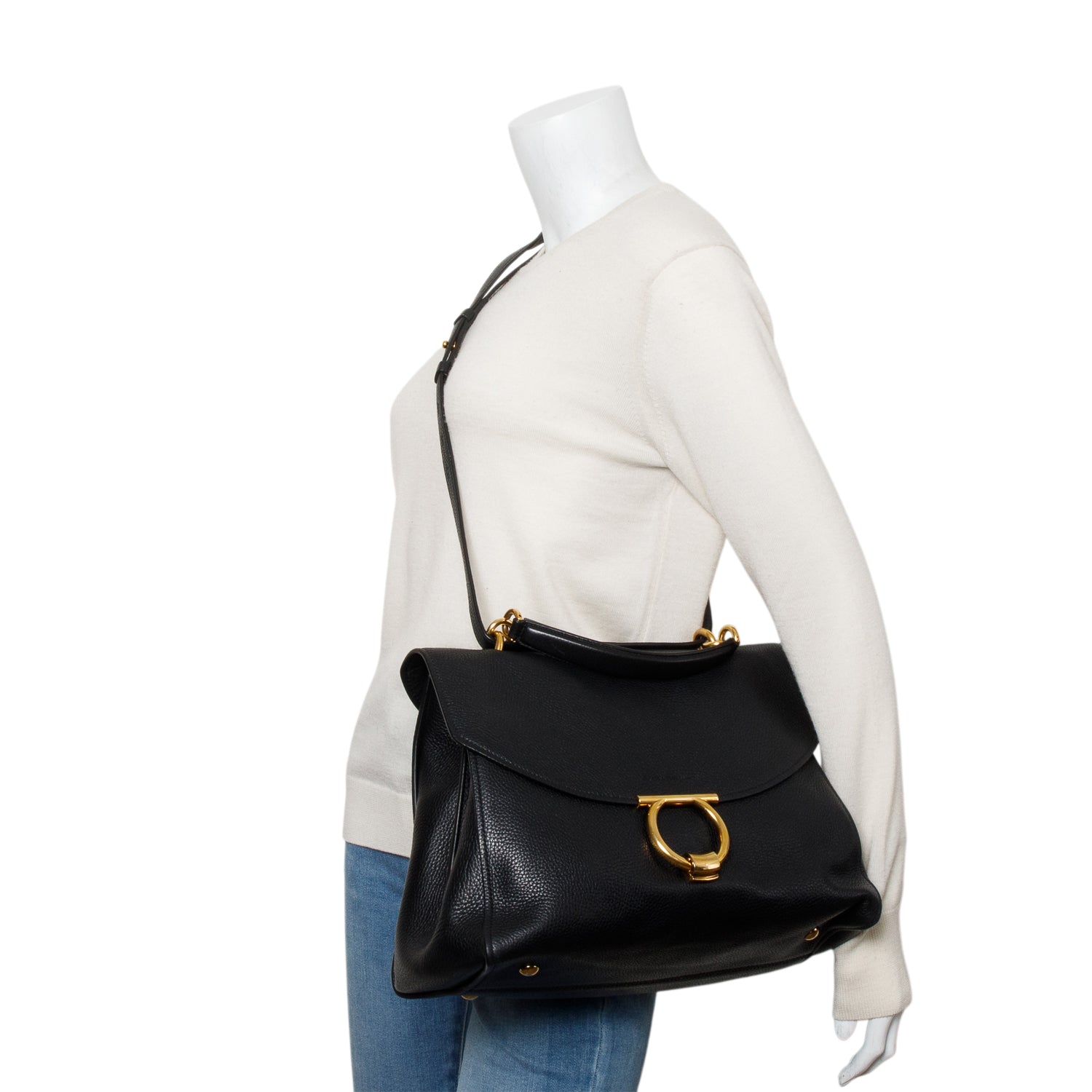 Ferragamo Black Calfskin Margot Top Handle Bag w/ Strap