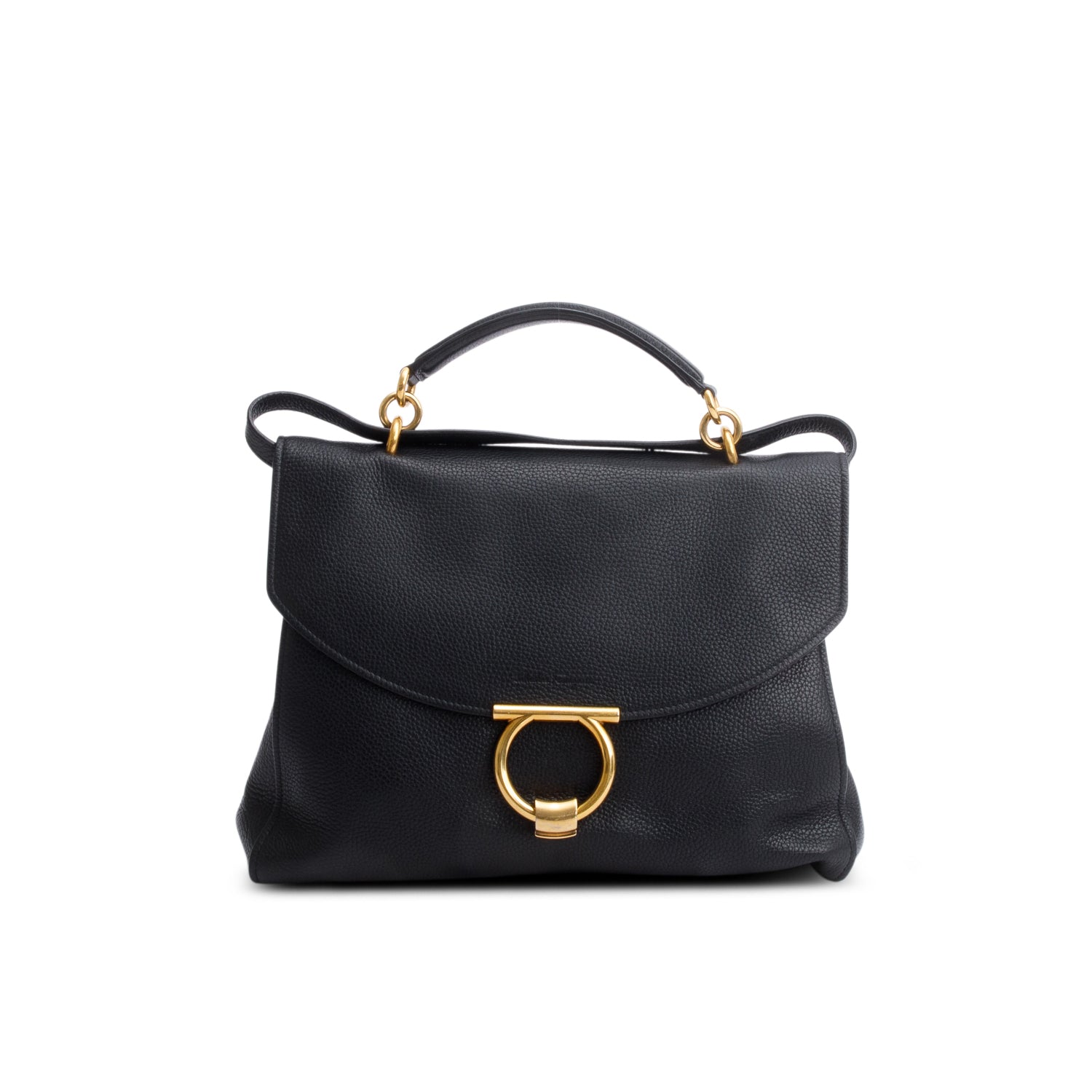 Ferragamo Black Calfskin Margot Top Handle Bag w/ Strap