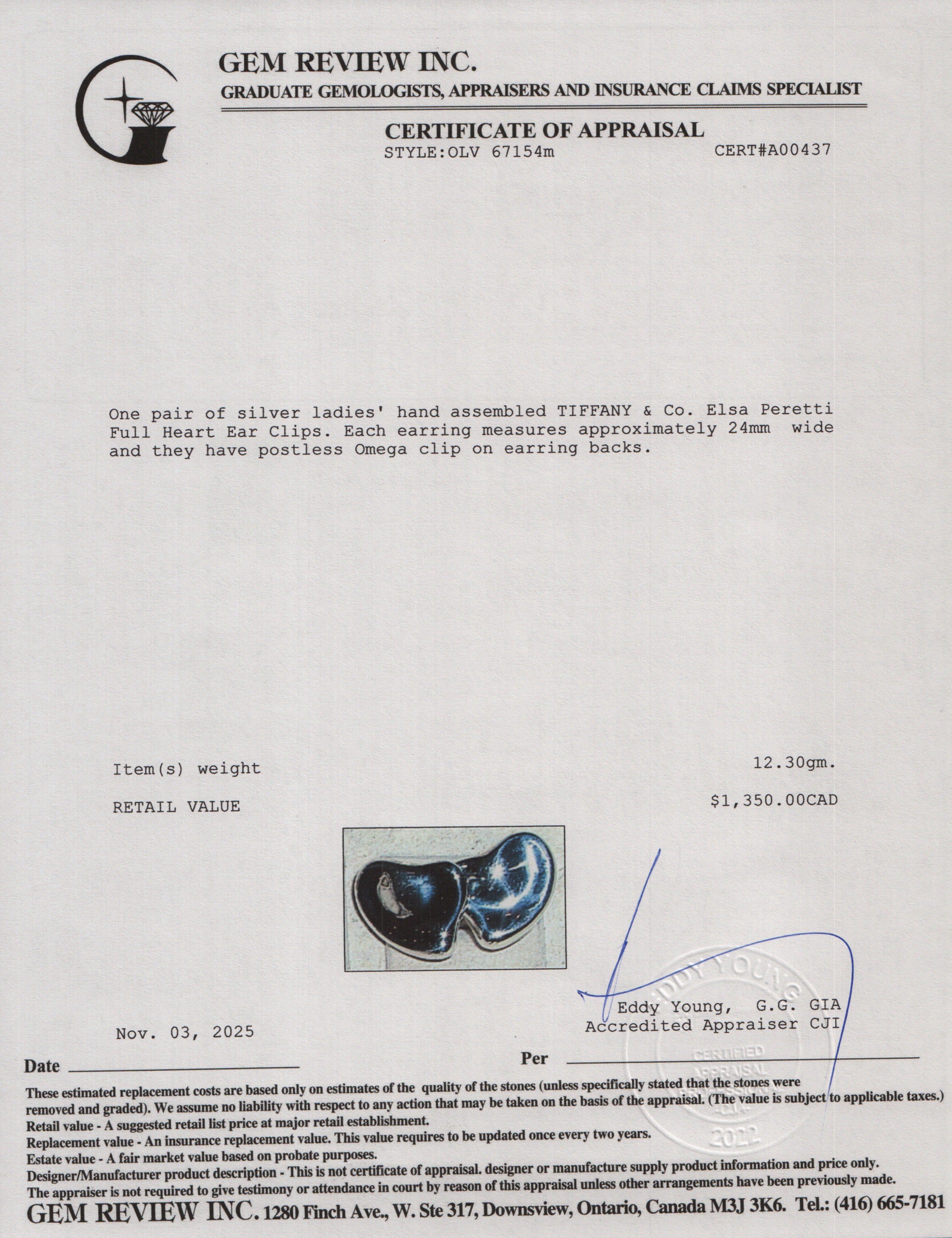 Tiffany & Co. Elsa Peretti Sterling Silver Full Heart Ear Clips