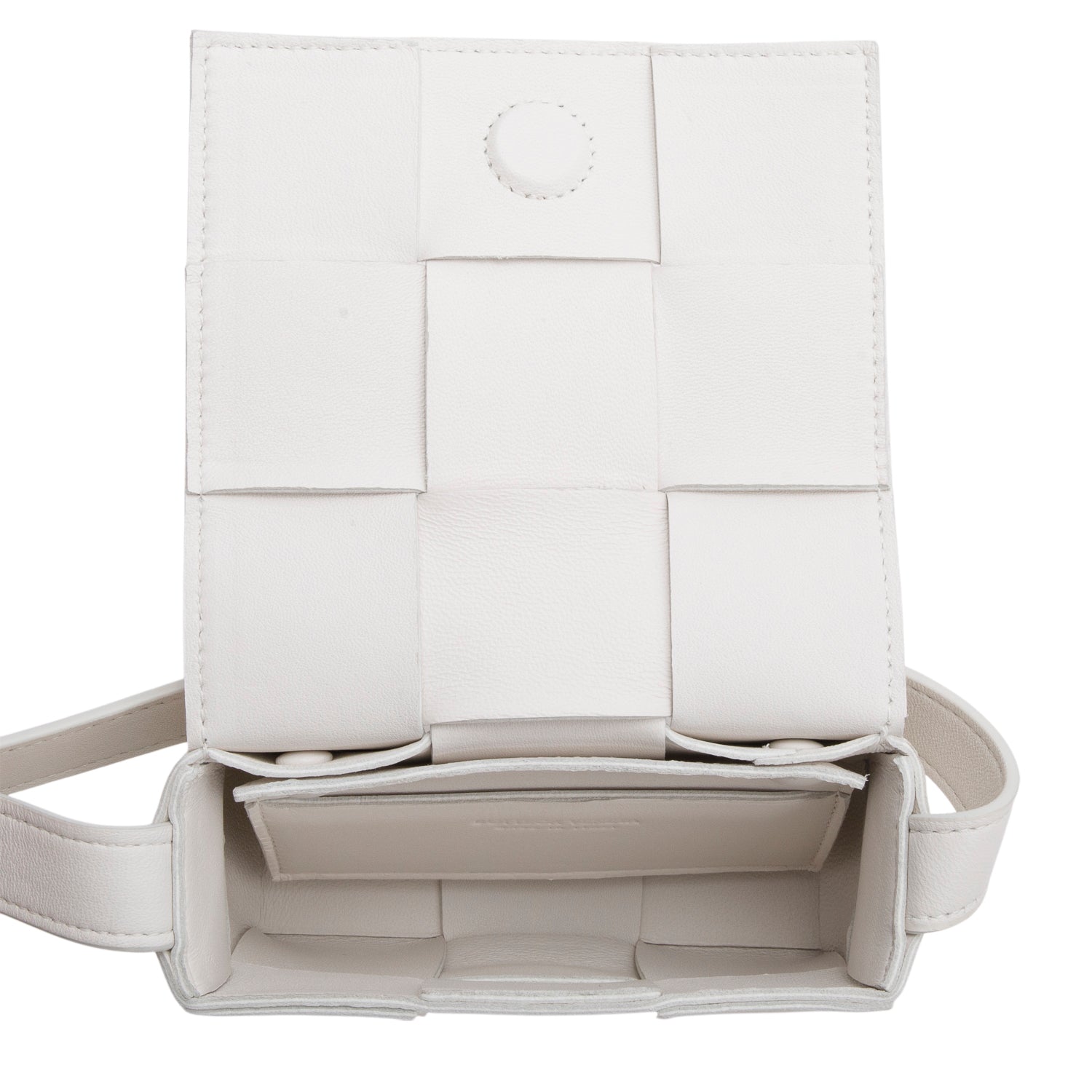 Bottega Veneta White Maxi Intrecciato Leather Extra Mini Cassette Flap Bag w/ Box