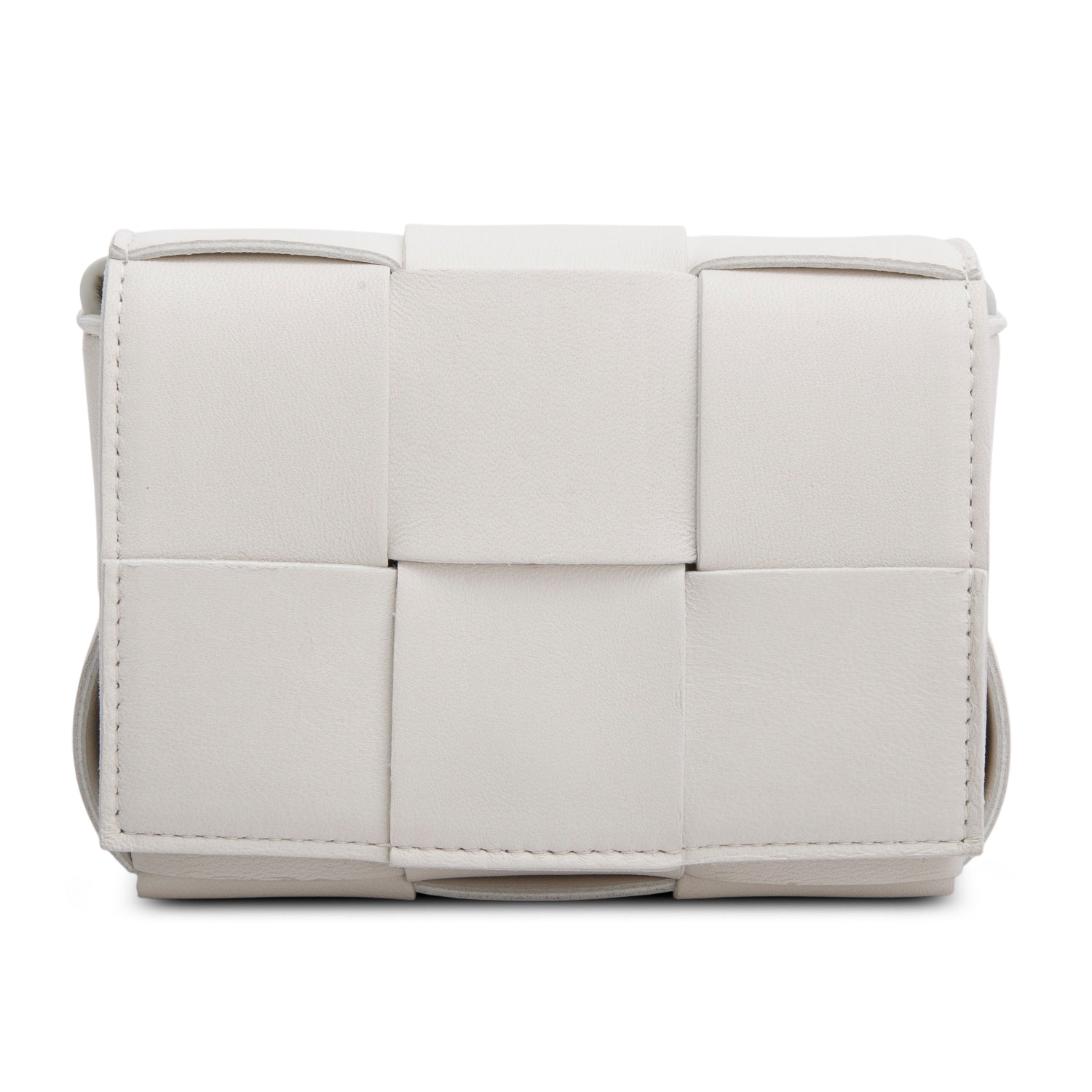Bottega Veneta White Maxi Intrecciato Leather Extra Mini Cassette Flap Bag w/ Box