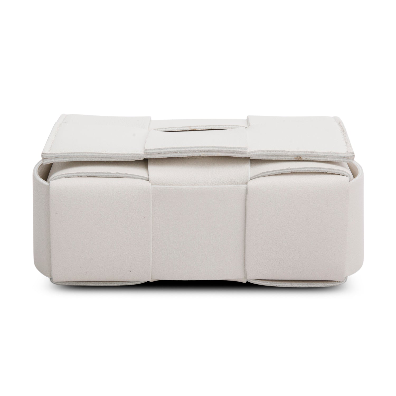 Bottega Veneta White Maxi Intrecciato Leather Extra Mini Cassette Flap Bag w/ Box