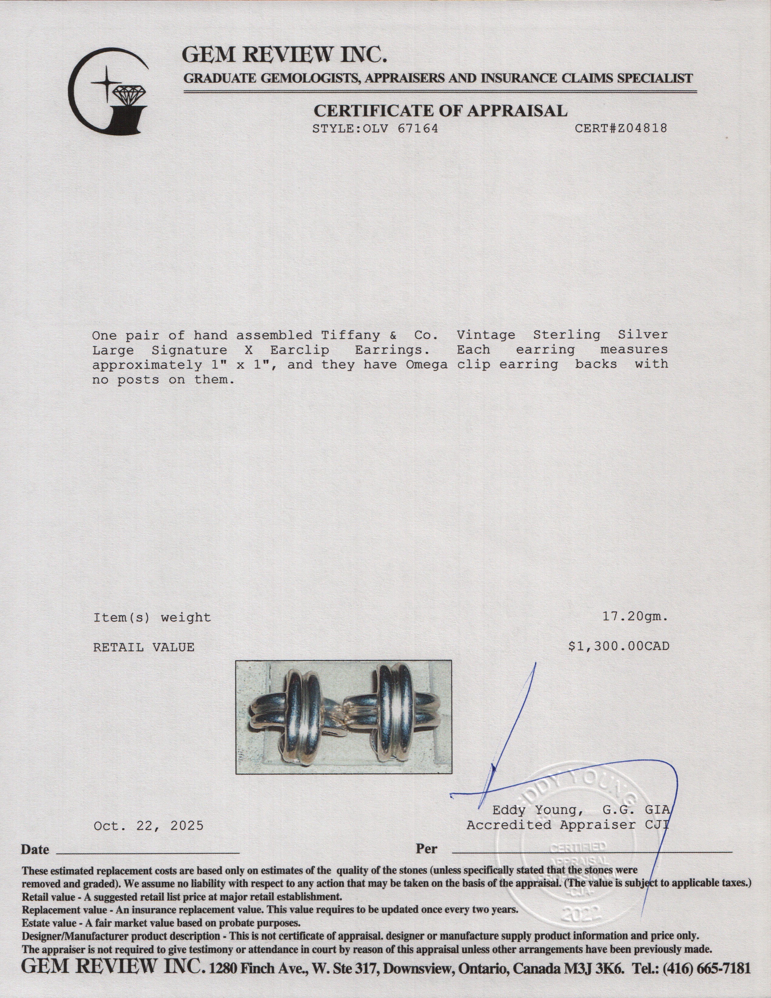 Tiffany & Co. Vintage Sterling Silver Large Signature X Earclip Earrings